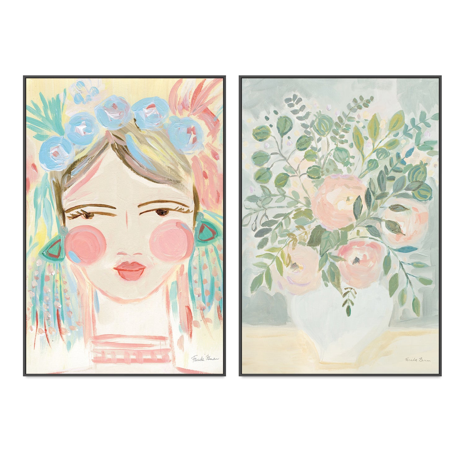 wall-art-print-canvas-poster-framed-Blushing Face & Bouquet, Set Of 2-by-Farida Zaman-Gioia Wall Art