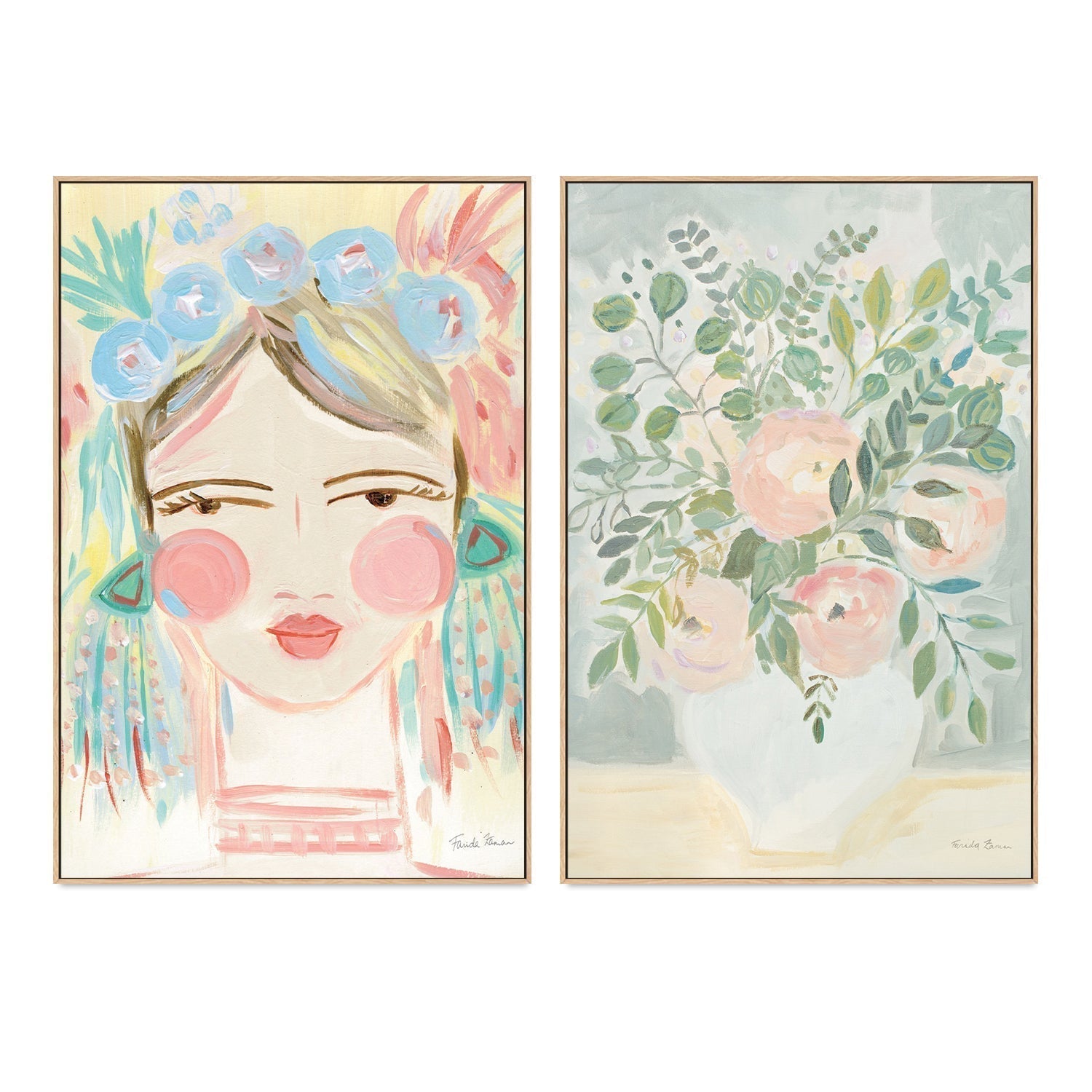 wall-art-print-canvas-poster-framed-Blushing Face & Bouquet, Set Of 2-by-Farida Zaman-Gioia Wall Art