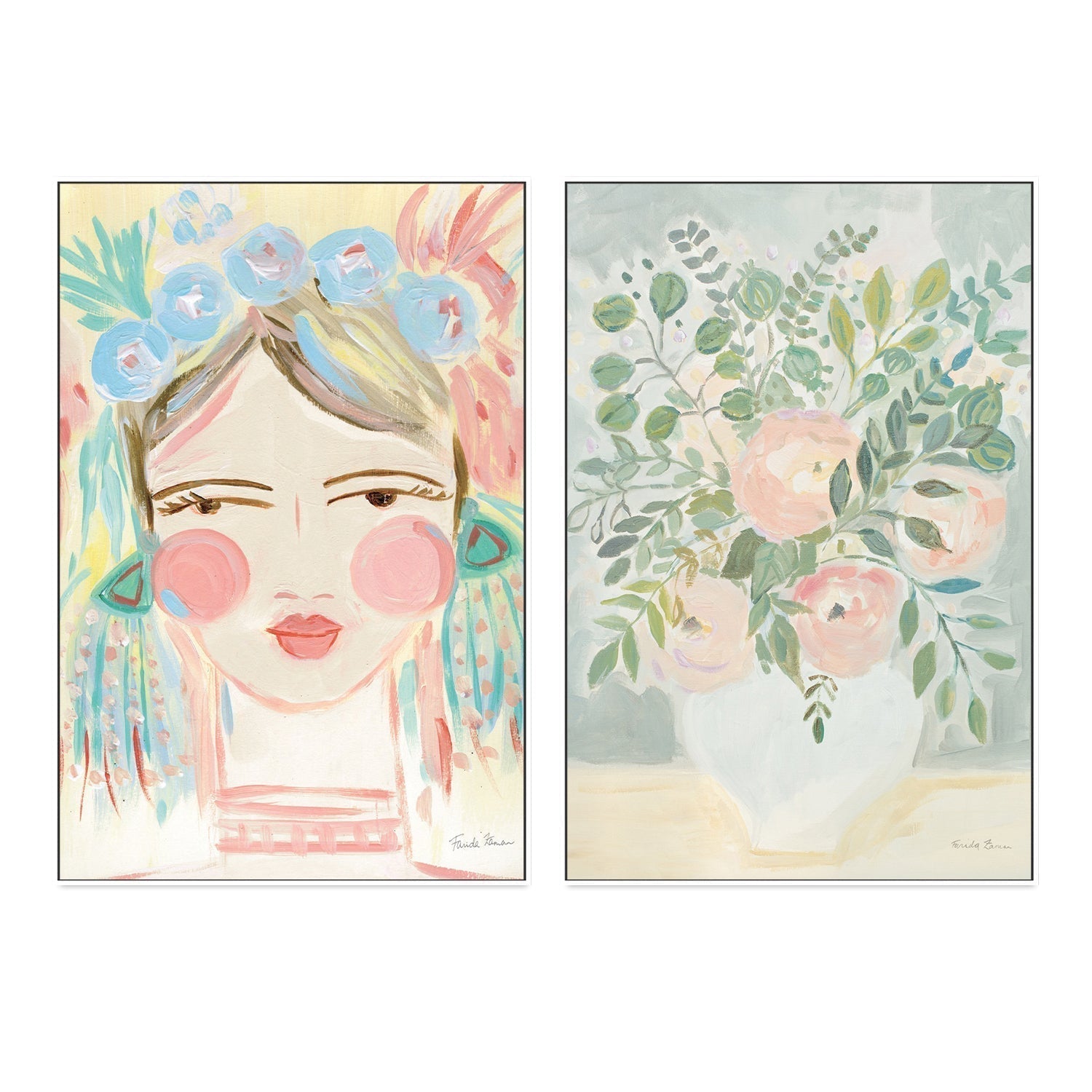 wall-art-print-canvas-poster-framed-Blushing Face & Bouquet, Set Of 2-by-Farida Zaman-Gioia Wall Art