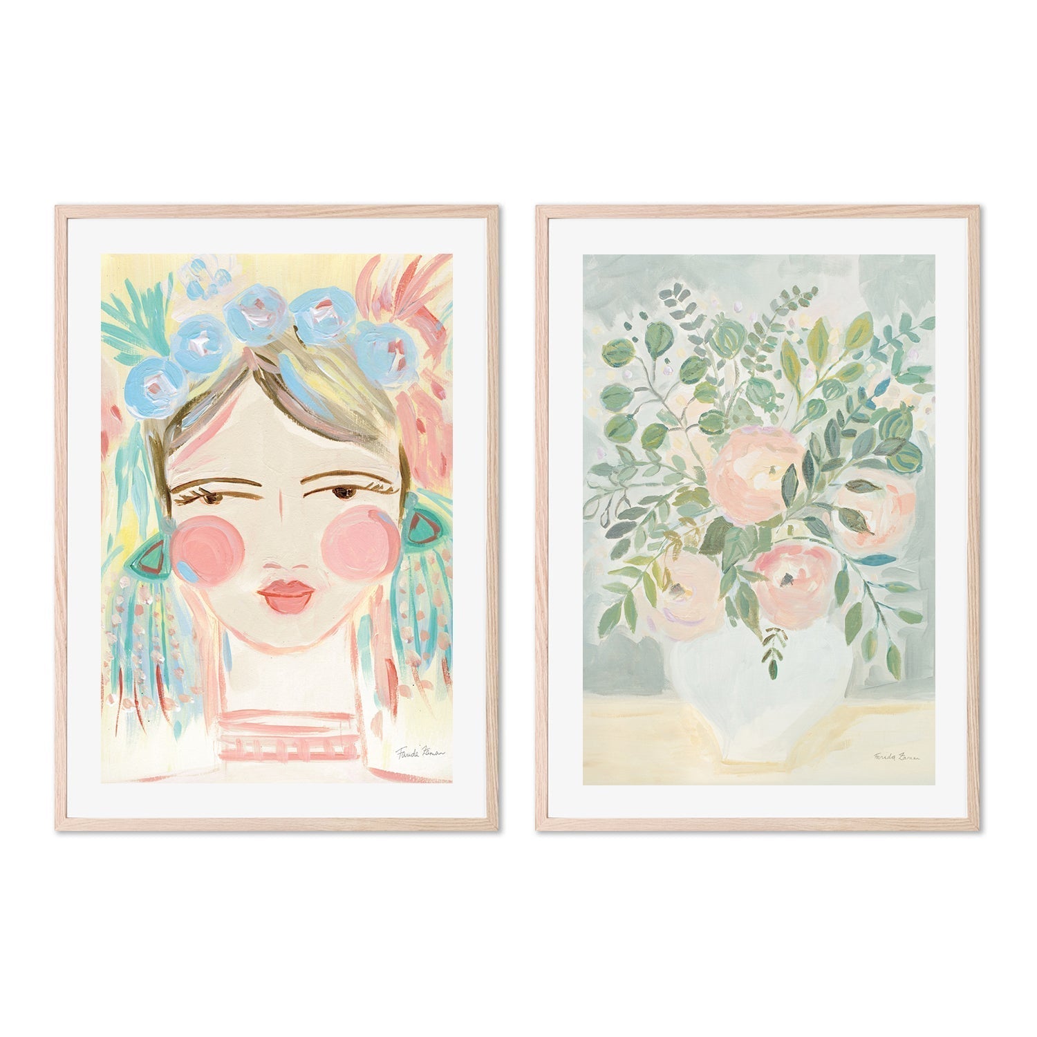 wall-art-print-canvas-poster-framed-Blushing Face & Bouquet, Set Of 2-by-Farida Zaman-Gioia Wall Art
