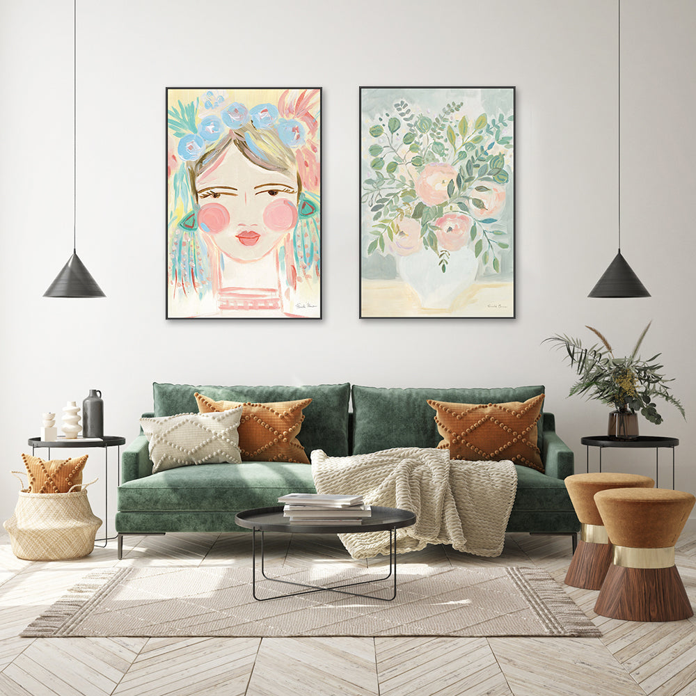 wall-art-print-canvas-poster-framed-Blushing Face & Bouquet, Set Of 2-by-Farida Zaman-Gioia Wall Art