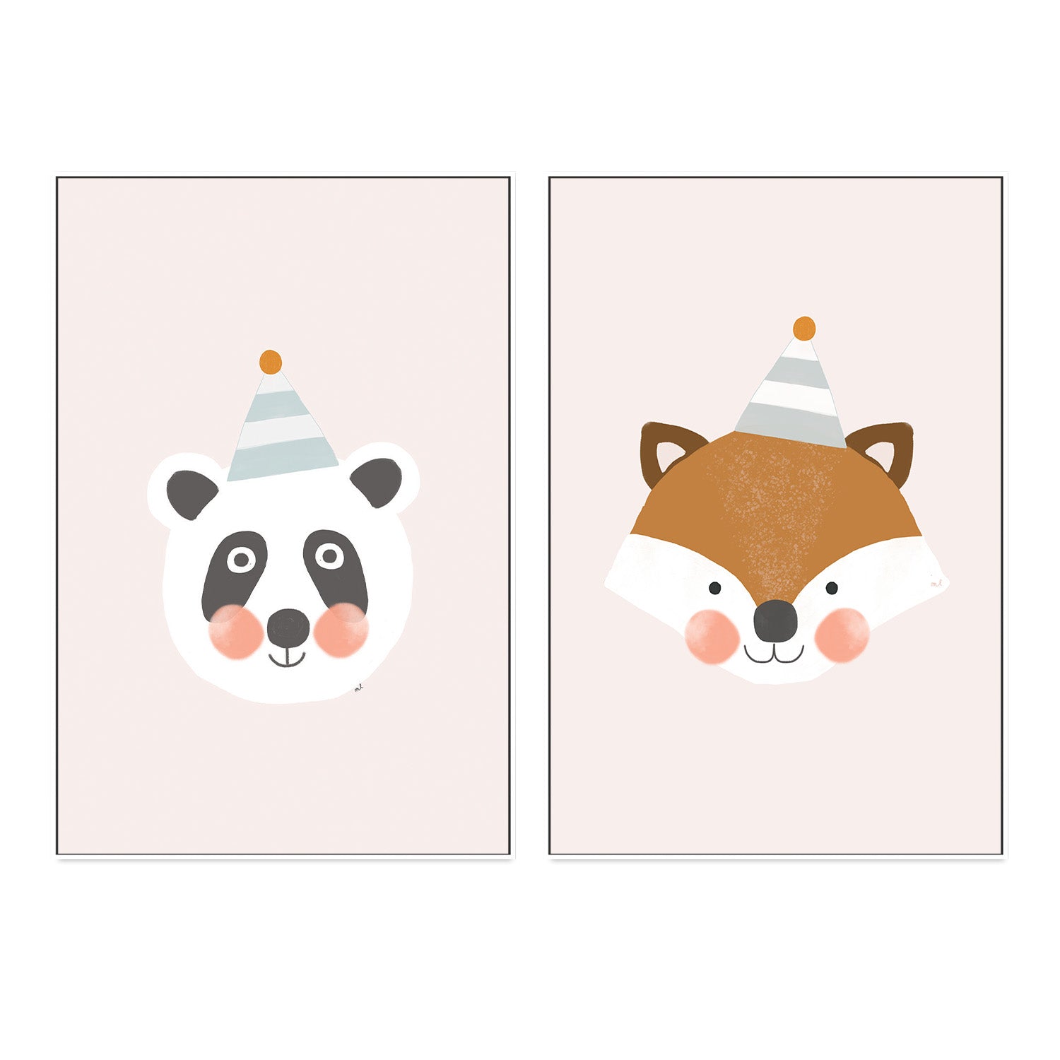 wall-art-print-canvas-poster-framed-Blushing Panda and Fox with Party Hat, Set Of 2 , By Menina Lisboa-5