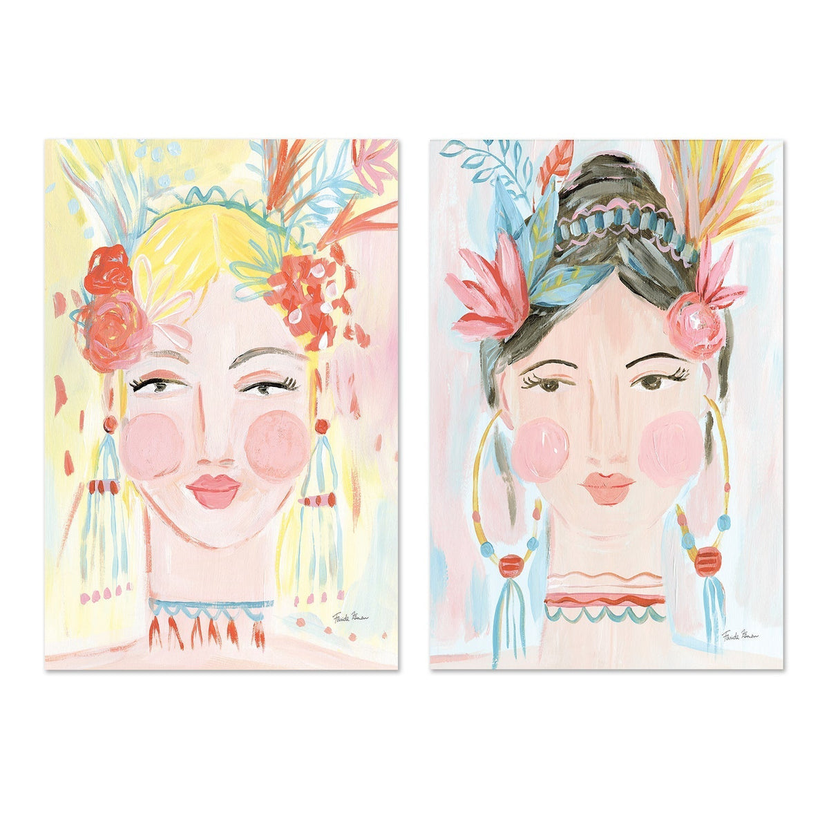 wall-art-print-canvas-poster-framed-Boho Lady, Style A & B, Set Of 2 , By Farida Zaman-GIOIA-WALL-ART