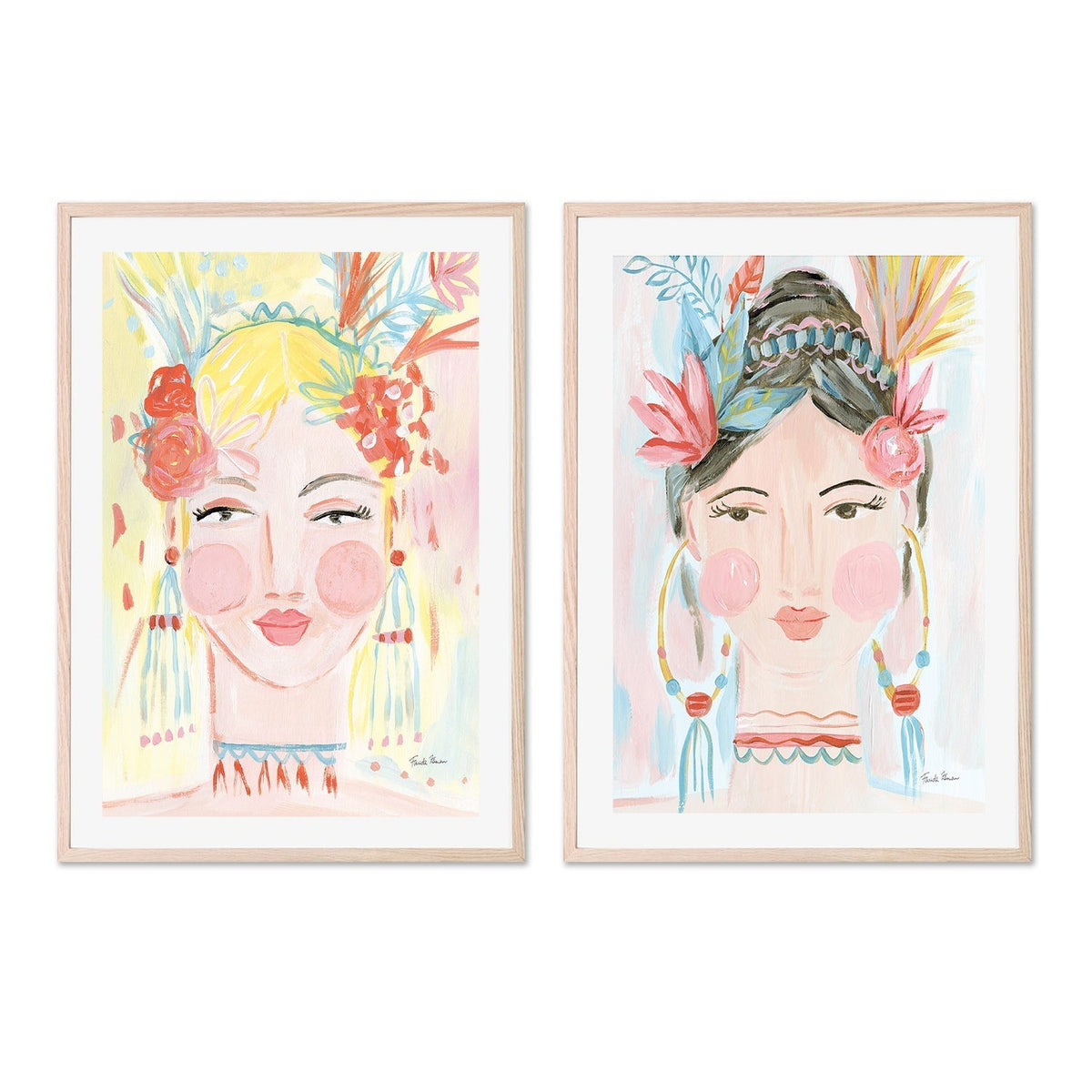 wall-art-print-canvas-poster-framed-Boho Lady, Style A & B, Set Of 2 , By Farida Zaman-GIOIA-WALL-ART