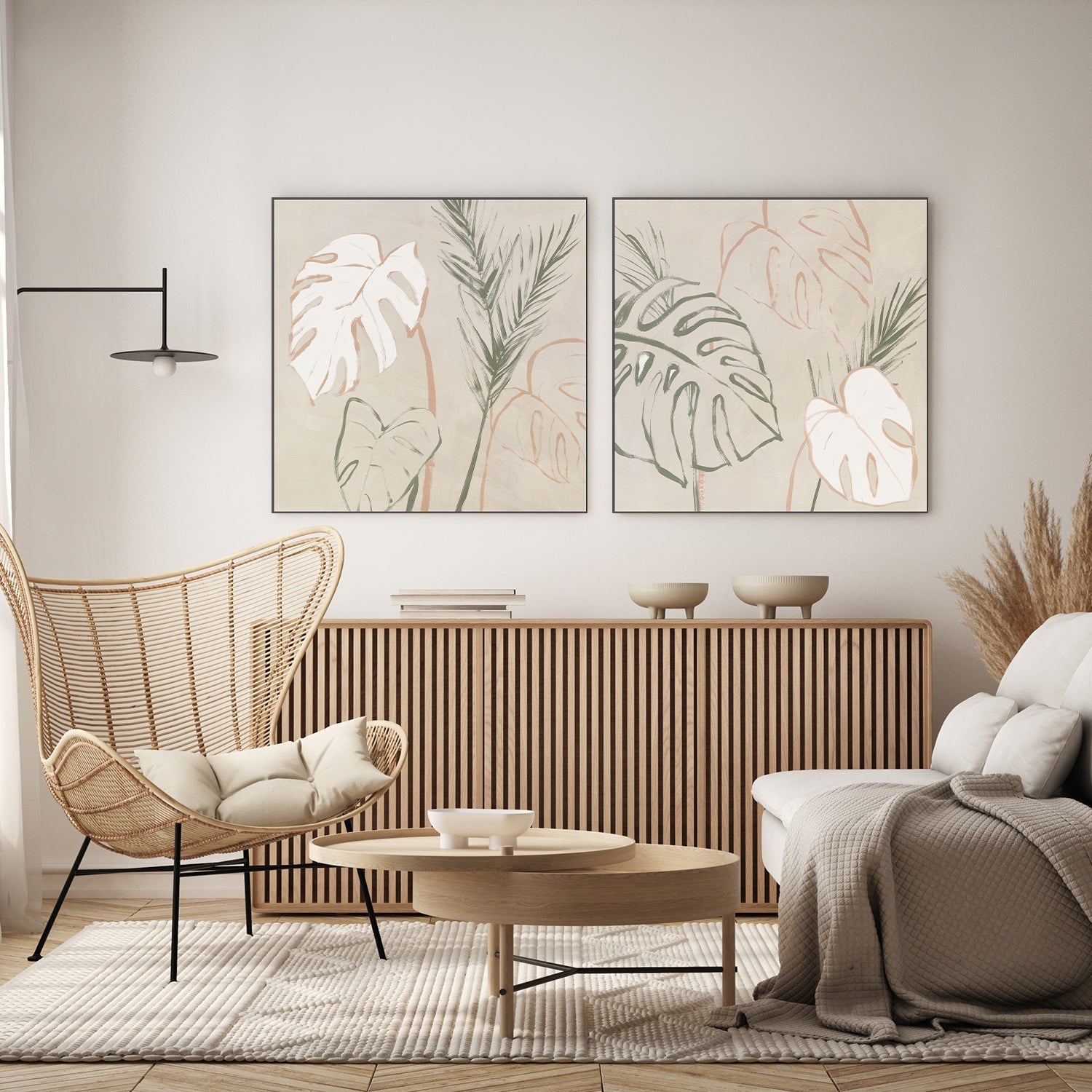 wall-art-print-canvas-poster-framed-Boho Palms, Style A & B, Set Of 2 , By Aria K-7