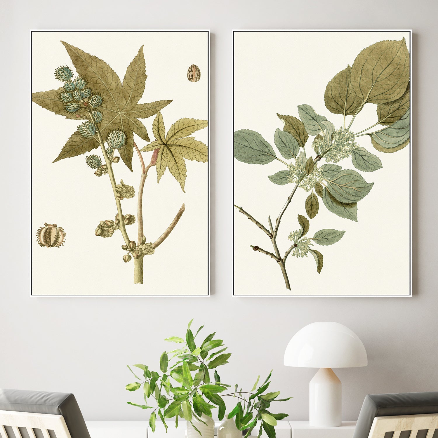 wall-art-print-canvas-poster-framed-Botanical Leaf, Style A & B, Set Of 2-2