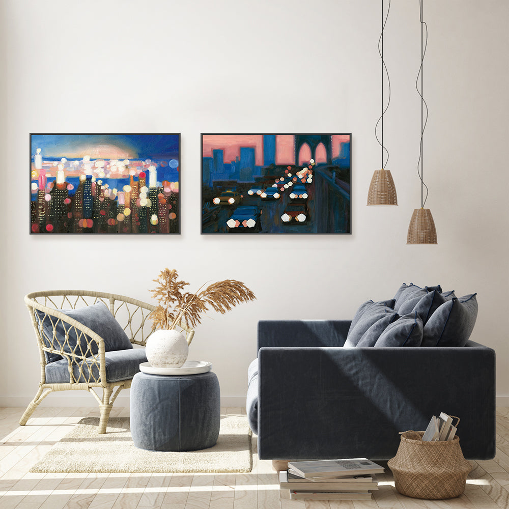 wall-art-print-canvas-poster-framed-Brooklyn Bridge at Evening City Lights, set of 2-by-James Wiens-Gioia Wall Art