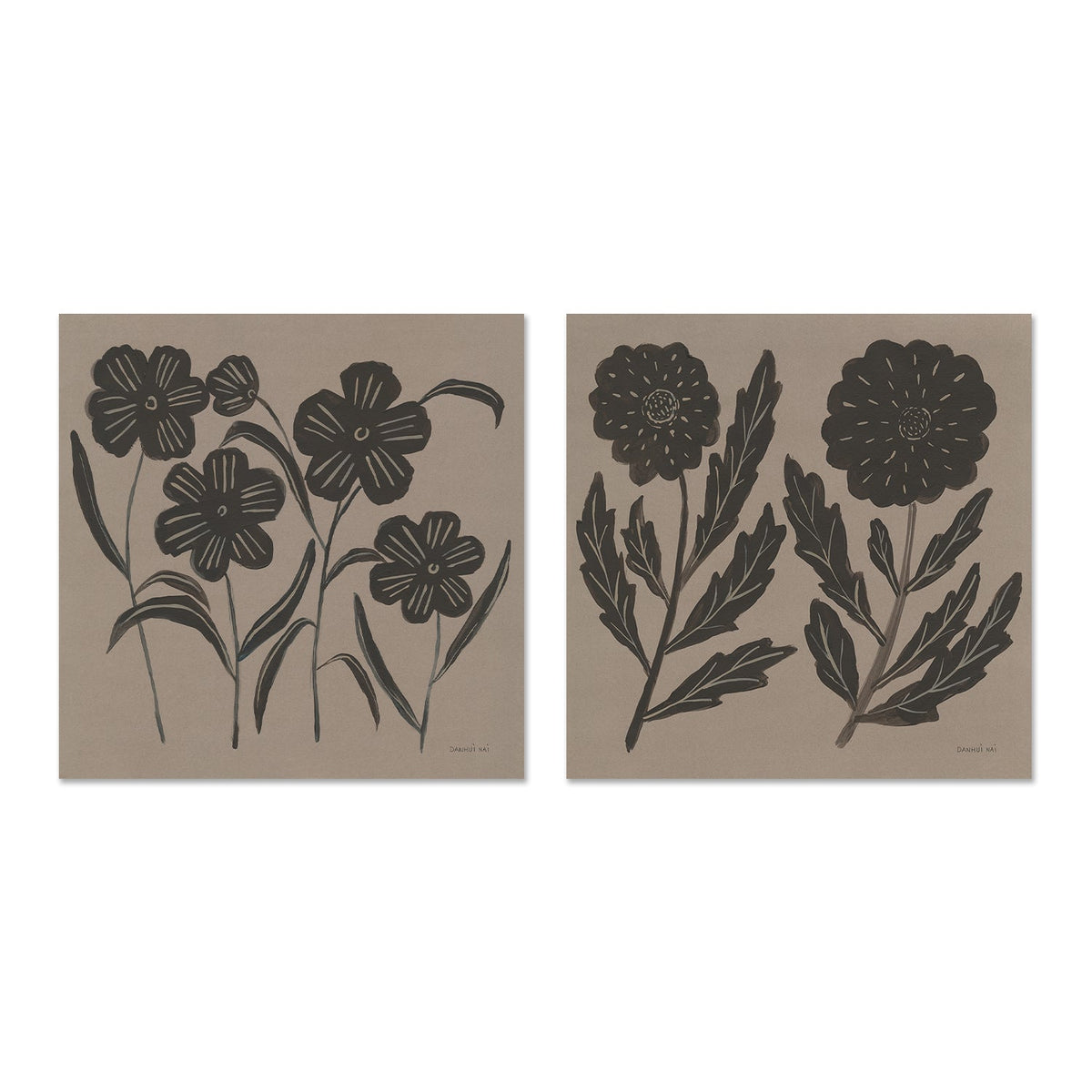 wall-art-print-canvas-poster-framed-Brown Abstract Flowers, Style A & B, Set Of 2 , By Danhui Nai-GIOIA-WALL-ART