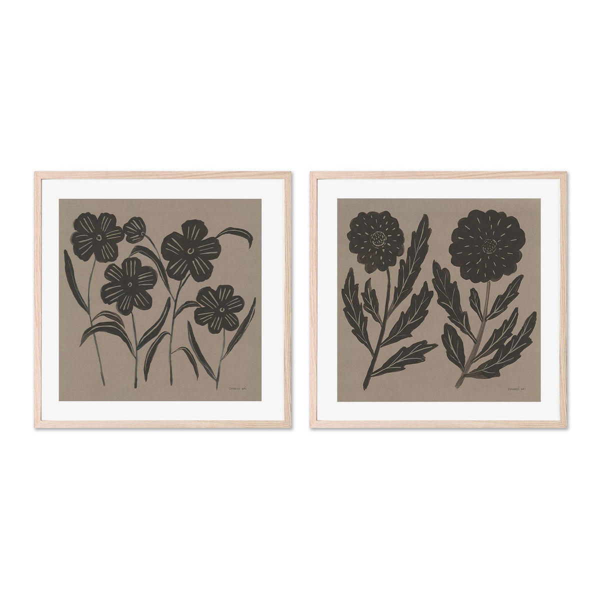 wall-art-print-canvas-poster-framed-Brown Abstract Flowers, Style A & B, Set Of 2 , By Danhui Nai-GIOIA-WALL-ART