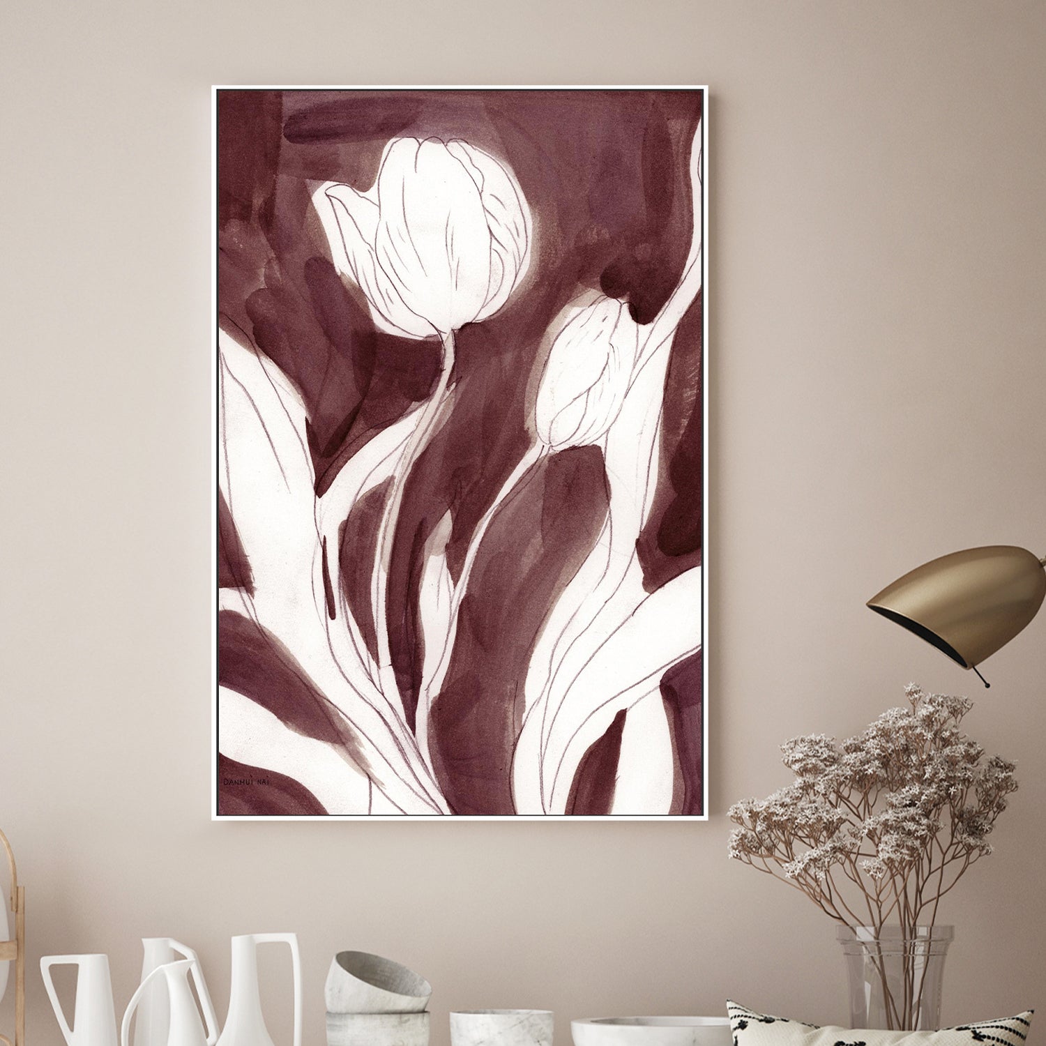 wall-art-print-canvas-poster-framed-Burgundy Tulip Sketch, Style A-2