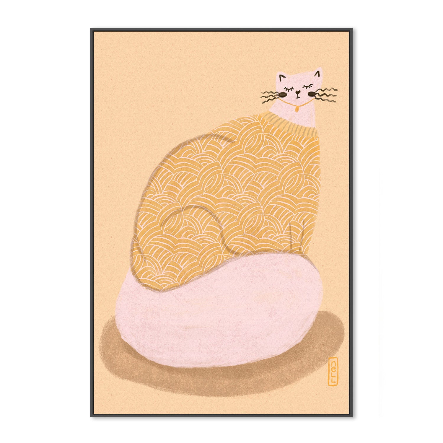 wall-art-print-canvas-poster-framed-Cat in a Butter Yellow Jersey Illustration Poster-3