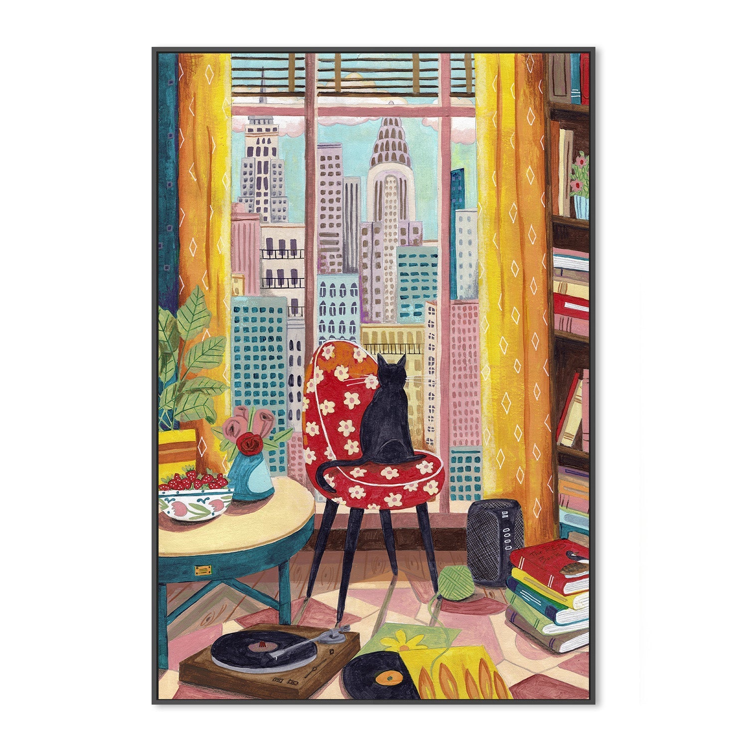 wall-art-print-canvas-poster-framed-Cat in front of window in New York bright colours-3