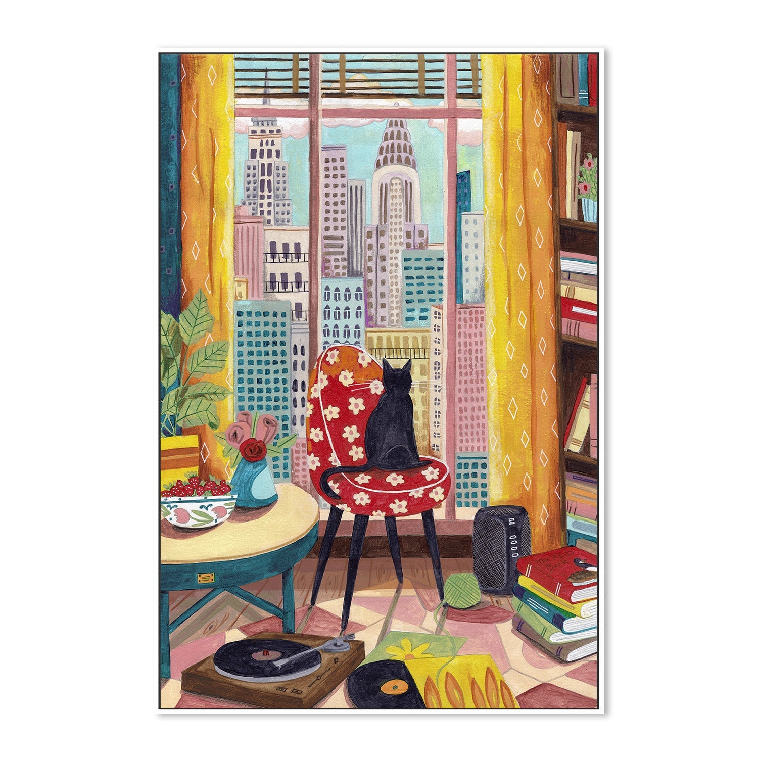 wall-art-print-canvas-poster-framed-Cat in front of window in New York bright colours-5