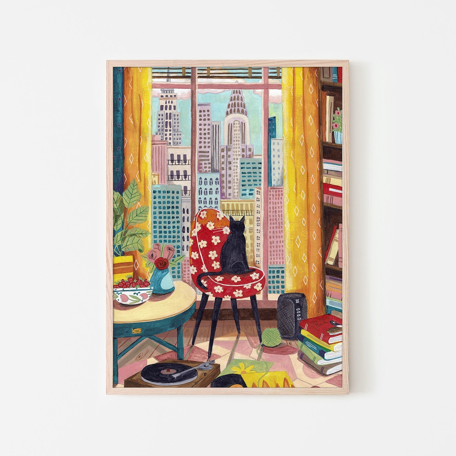 wall-art-print-canvas-poster-framed-Cat in front of window in New York bright colours-6