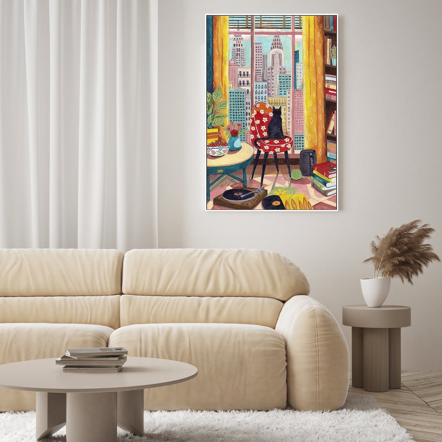 wall-art-print-canvas-poster-framed-Cat in front of window in New York bright colours-8