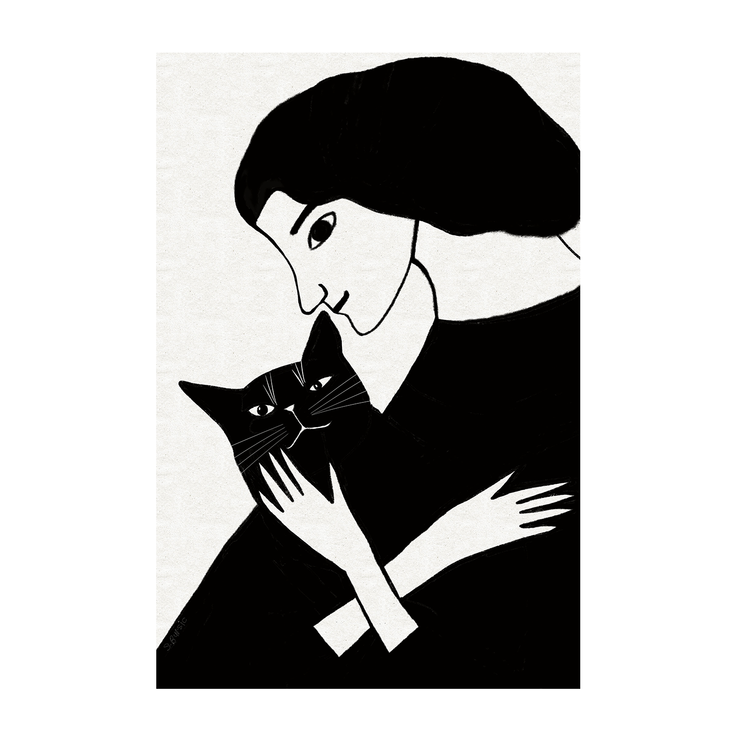 wall-art-print-canvas-poster-framed-Cat Lady With Black Cat , By Sharyn Bursic-1