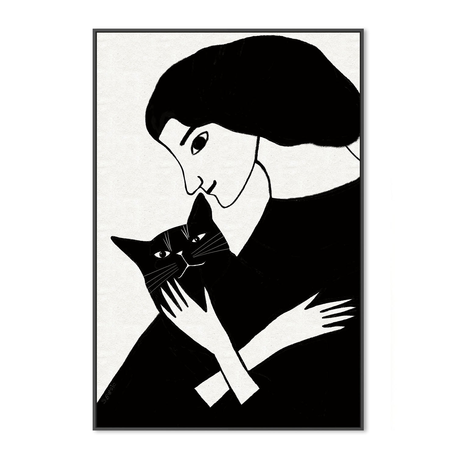 wall-art-print-canvas-poster-framed-Cat Lady With Black Cat , By Sharyn Bursic-3