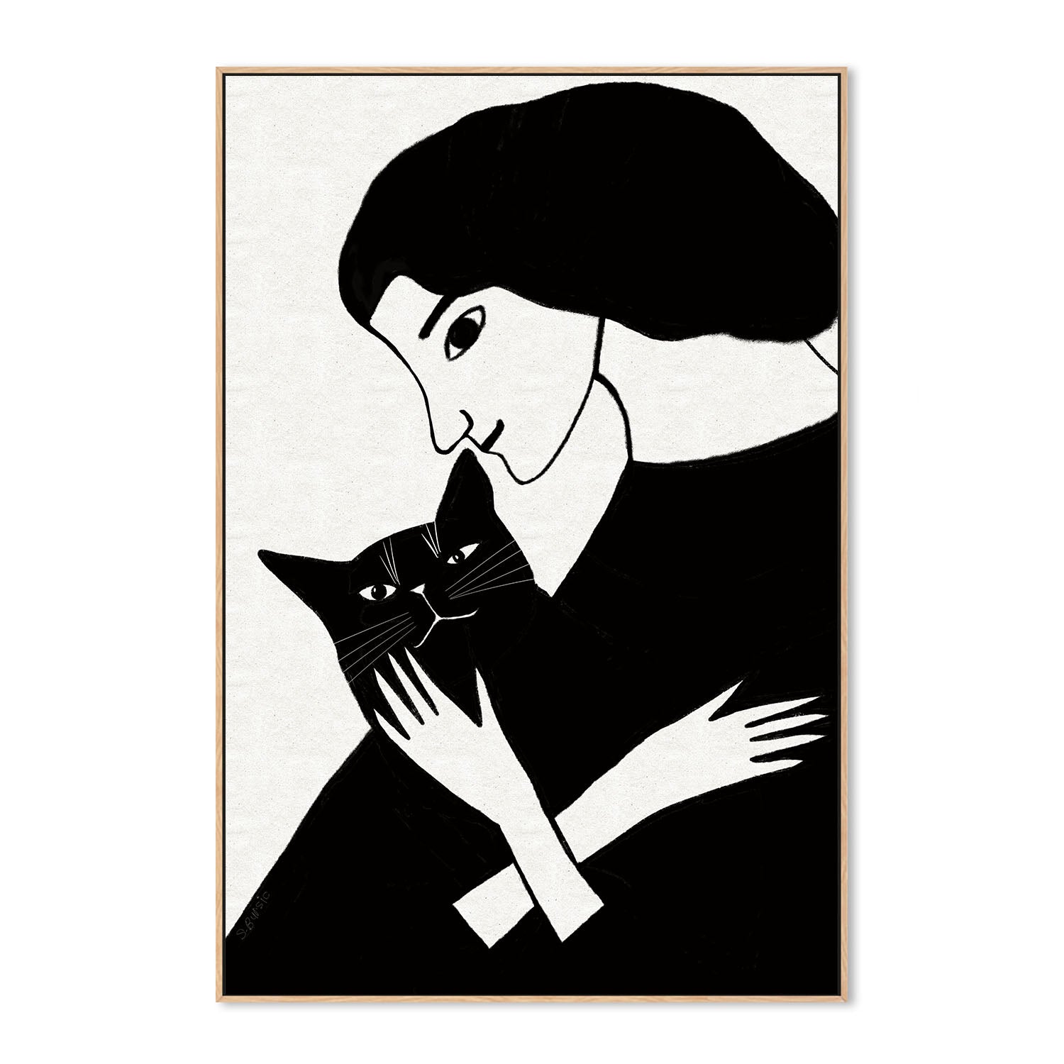 wall-art-print-canvas-poster-framed-Cat Lady With Black Cat , By Sharyn Bursic-4
