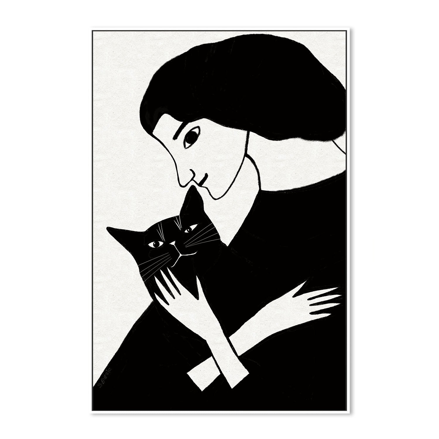 wall-art-print-canvas-poster-framed-Cat Lady With Black Cat , By Sharyn Bursic-5