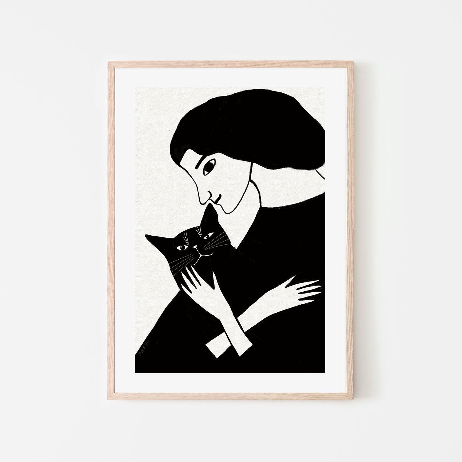 wall-art-print-canvas-poster-framed-Cat Lady With Black Cat , By Sharyn Bursic-6