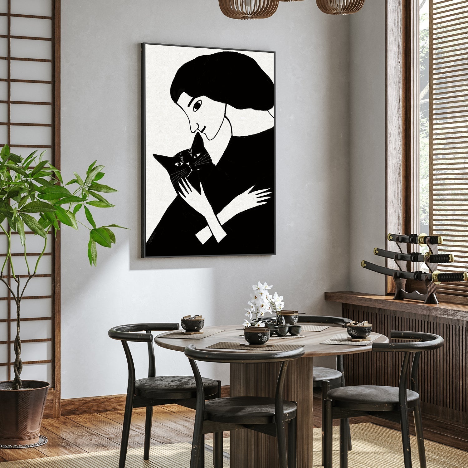 wall-art-print-canvas-poster-framed-Cat Lady With Black Cat , By Sharyn Bursic-7