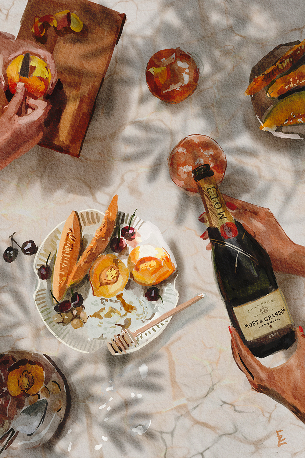 wall-art-print-canvas-poster-framed-Champagne & Peaches , By Ekaterina Zagorska-1