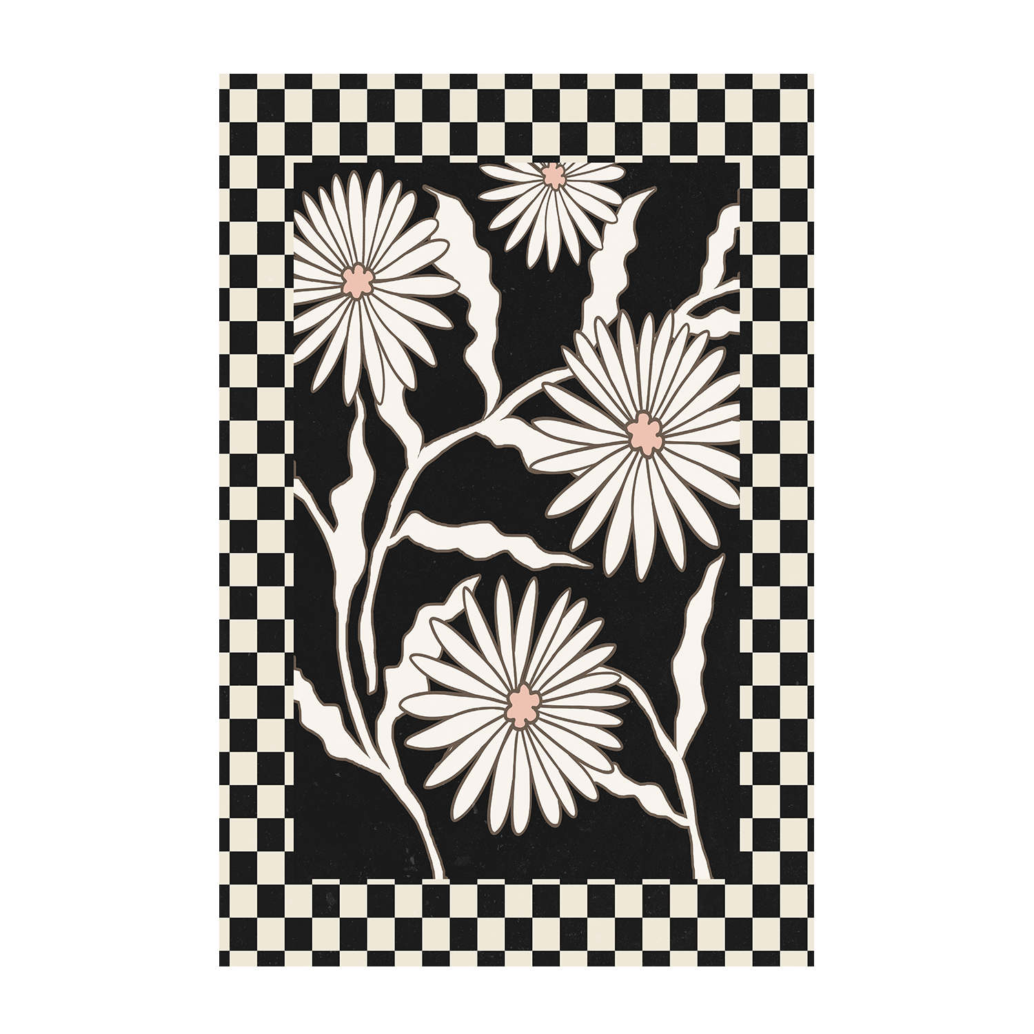 wall-art-print-canvas-poster-framed-Checker Floral, Style D, E & F, Set Of 3 , By Nina Blue-7