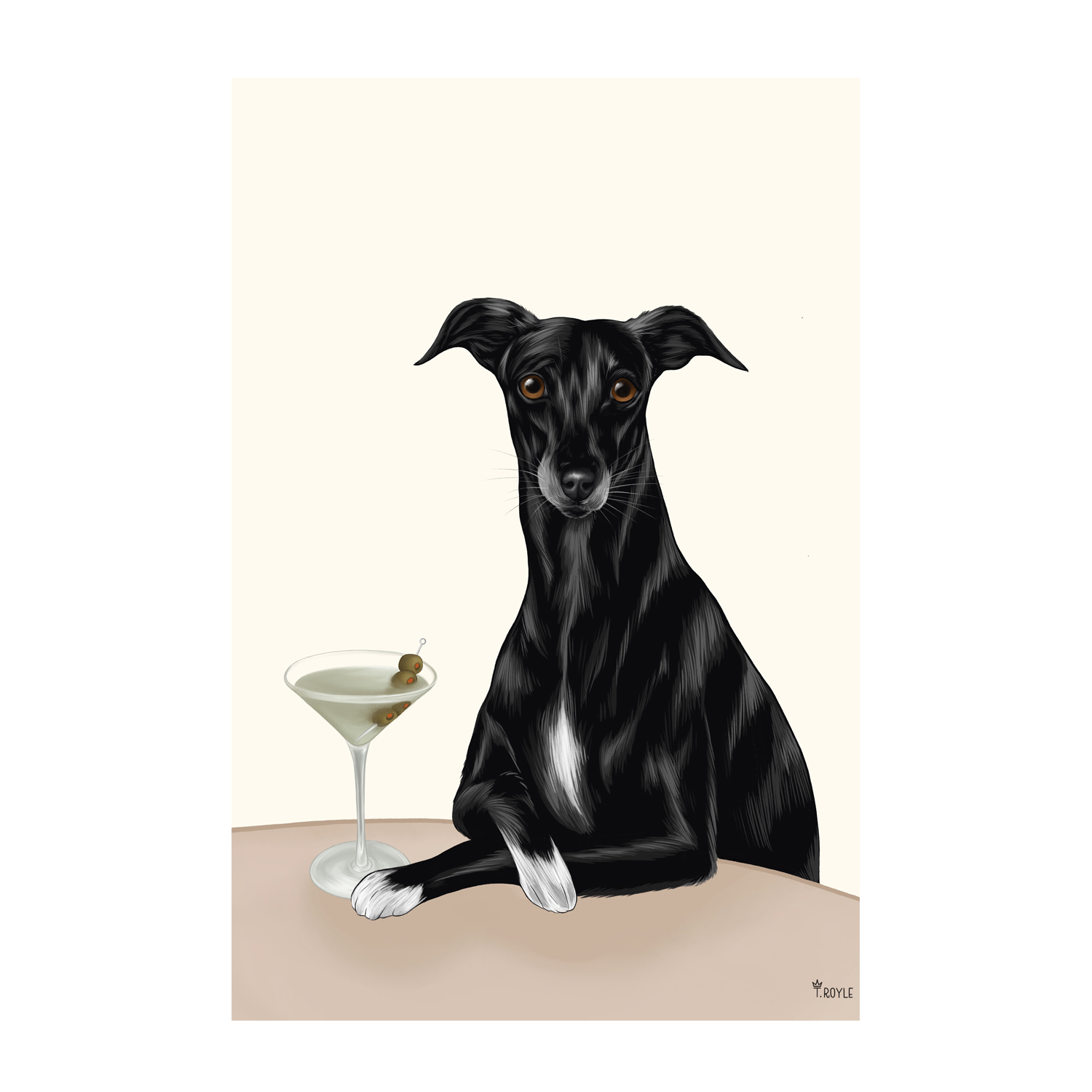 wall-art-print-canvas-poster-framed-Classy Greyhound with Martini-1