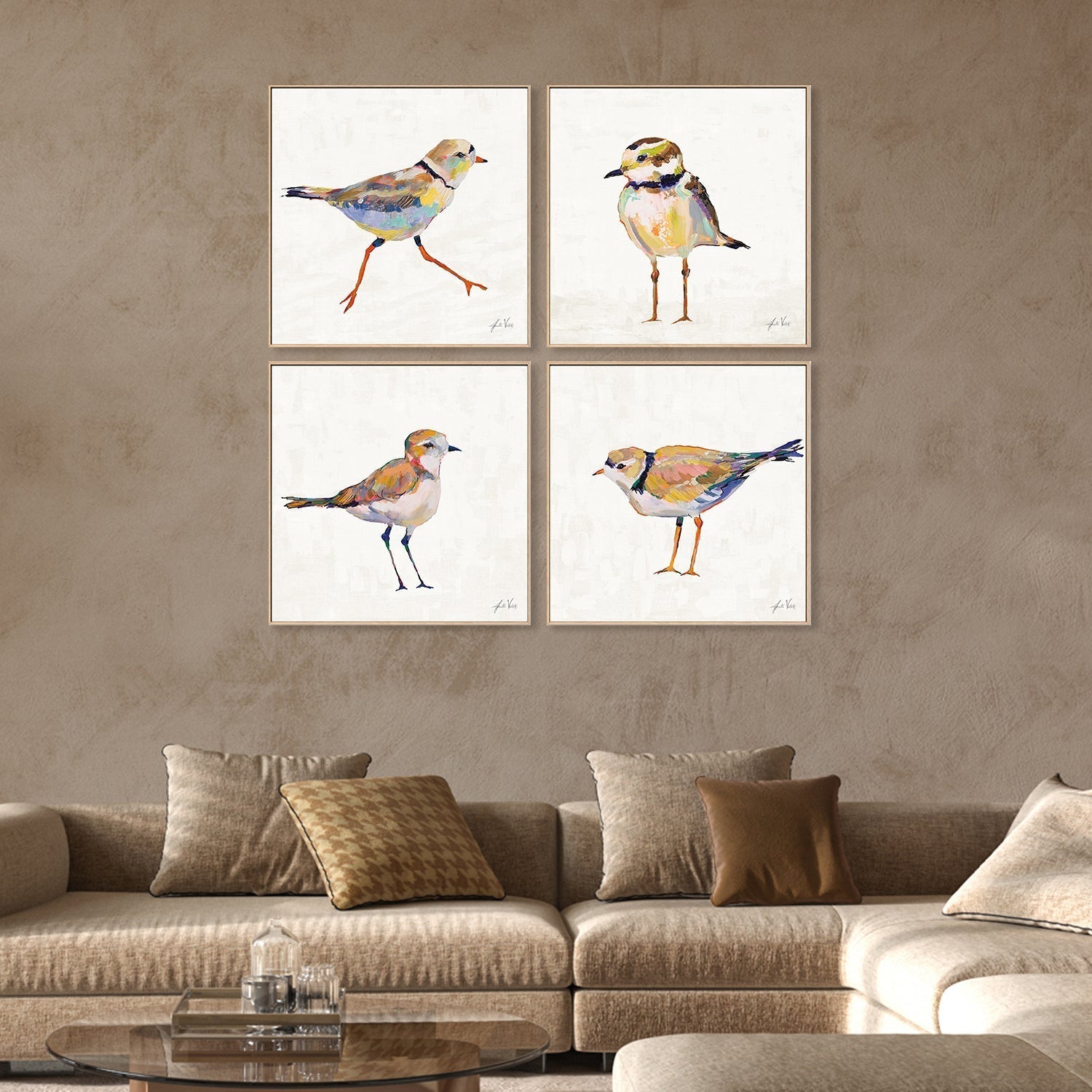 wall-art-print-canvas-poster-framed-Coastal Plover Linen, Set of 4-by-Jeanette Vertentes-Gioia Wall Art