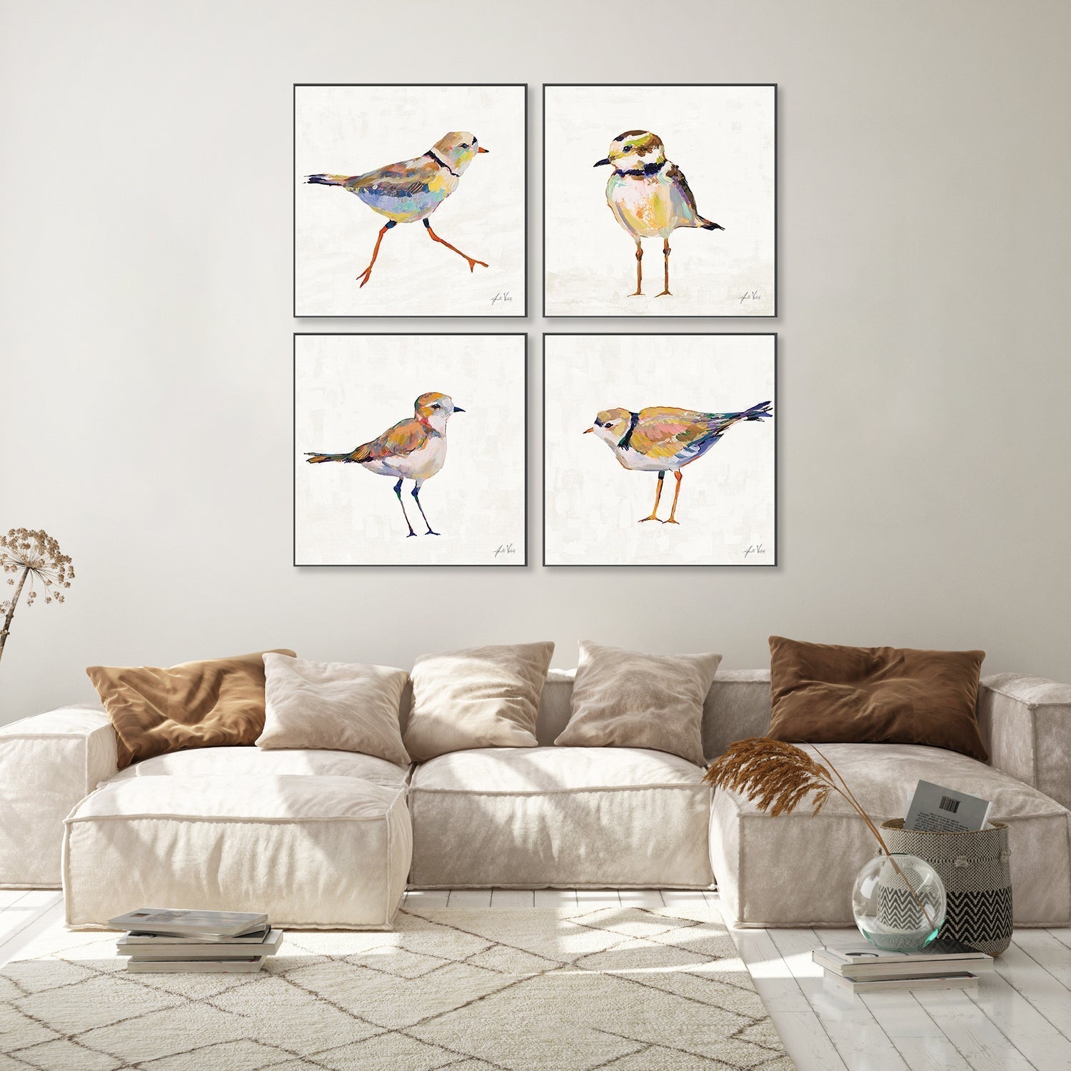 wall-art-print-canvas-poster-framed-Coastal Plover Linen, Set of 4-by-Jeanette Vertentes-Gioia Wall Art