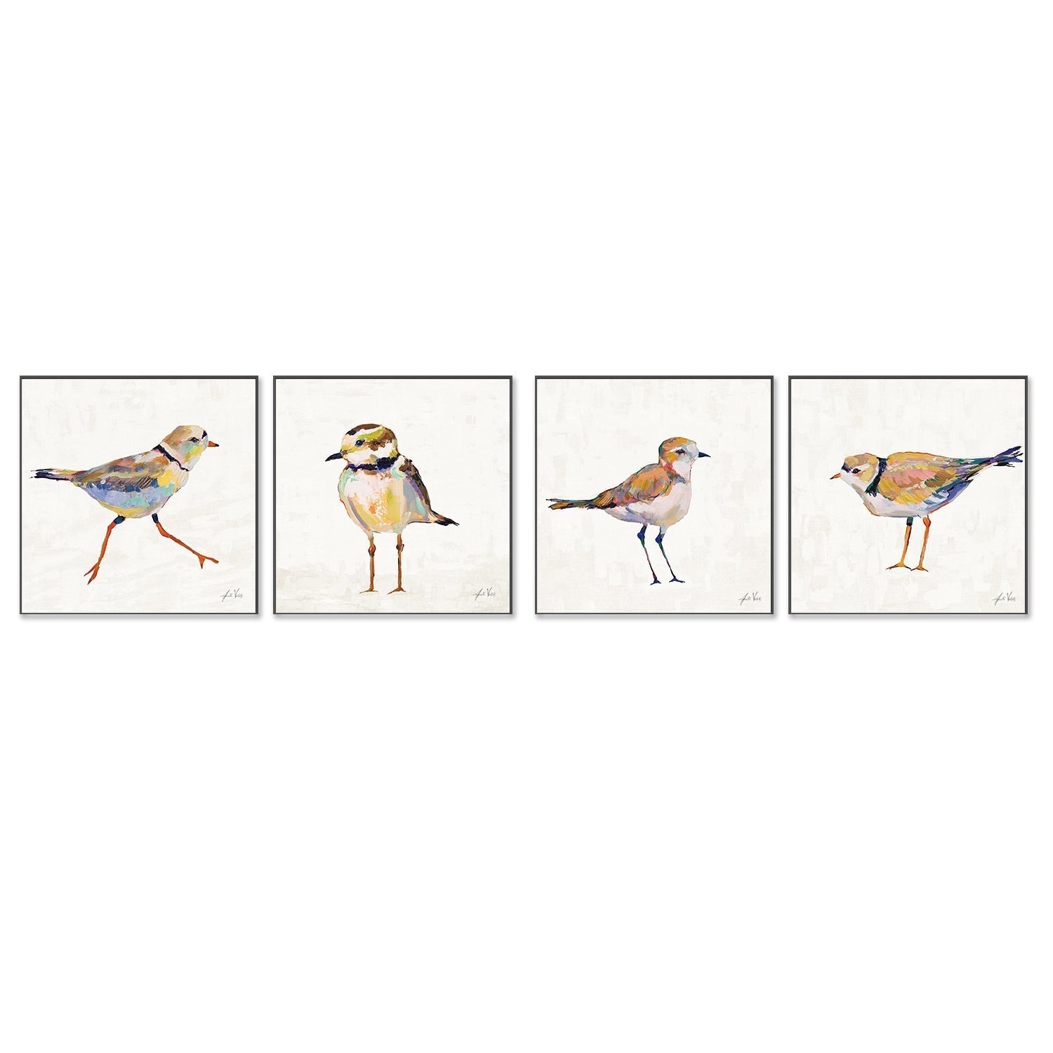 wall-art-print-canvas-poster-framed-Coastal Plover Linen, Set of 4-by-Jeanette Vertentes-Gioia Wall Art