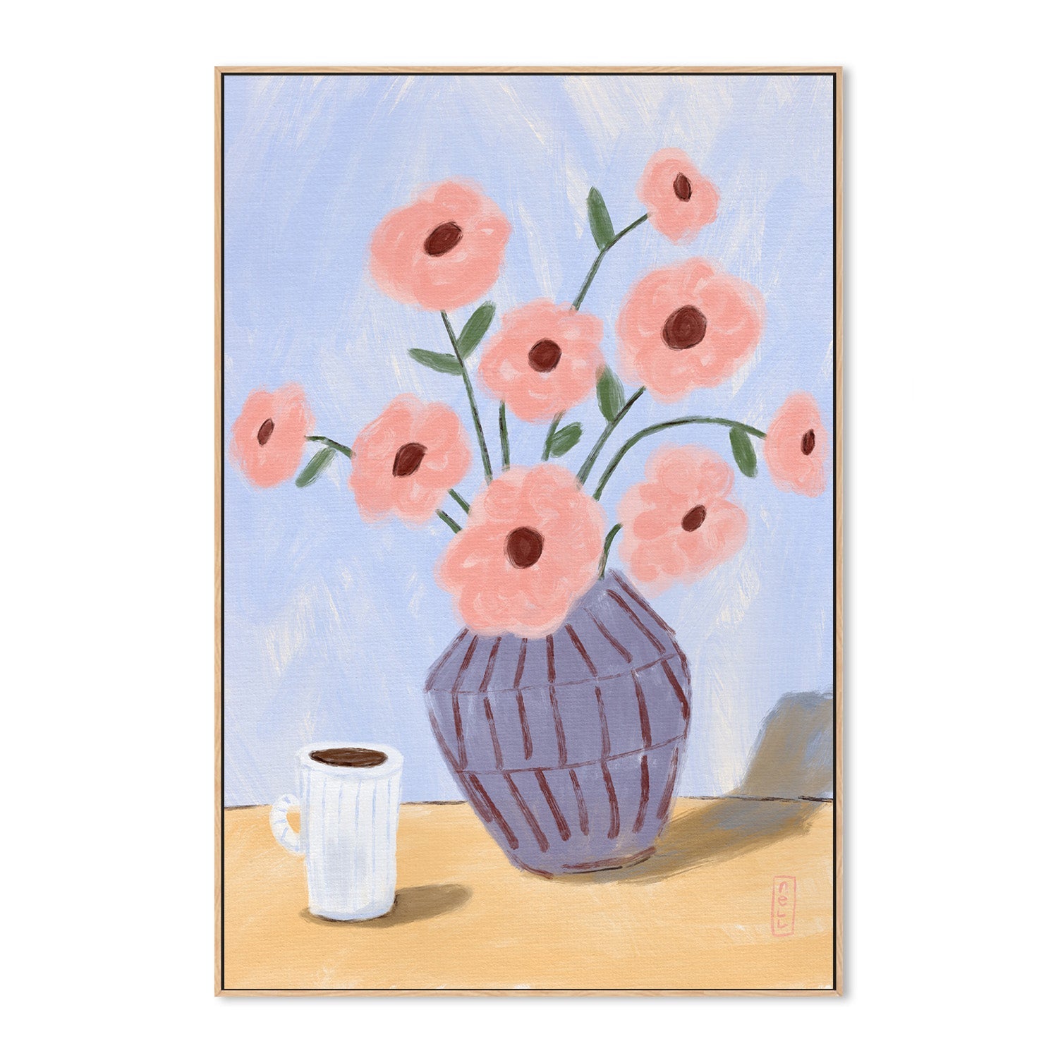 wall-art-print-canvas-poster-framed-Coffee and Flowers Simple Still Life Painting-4