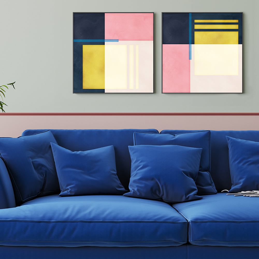 wall-art-print-canvas-poster-framed-Color Block Square, Style A & B, Set of 2 , By Nina Blue-2
