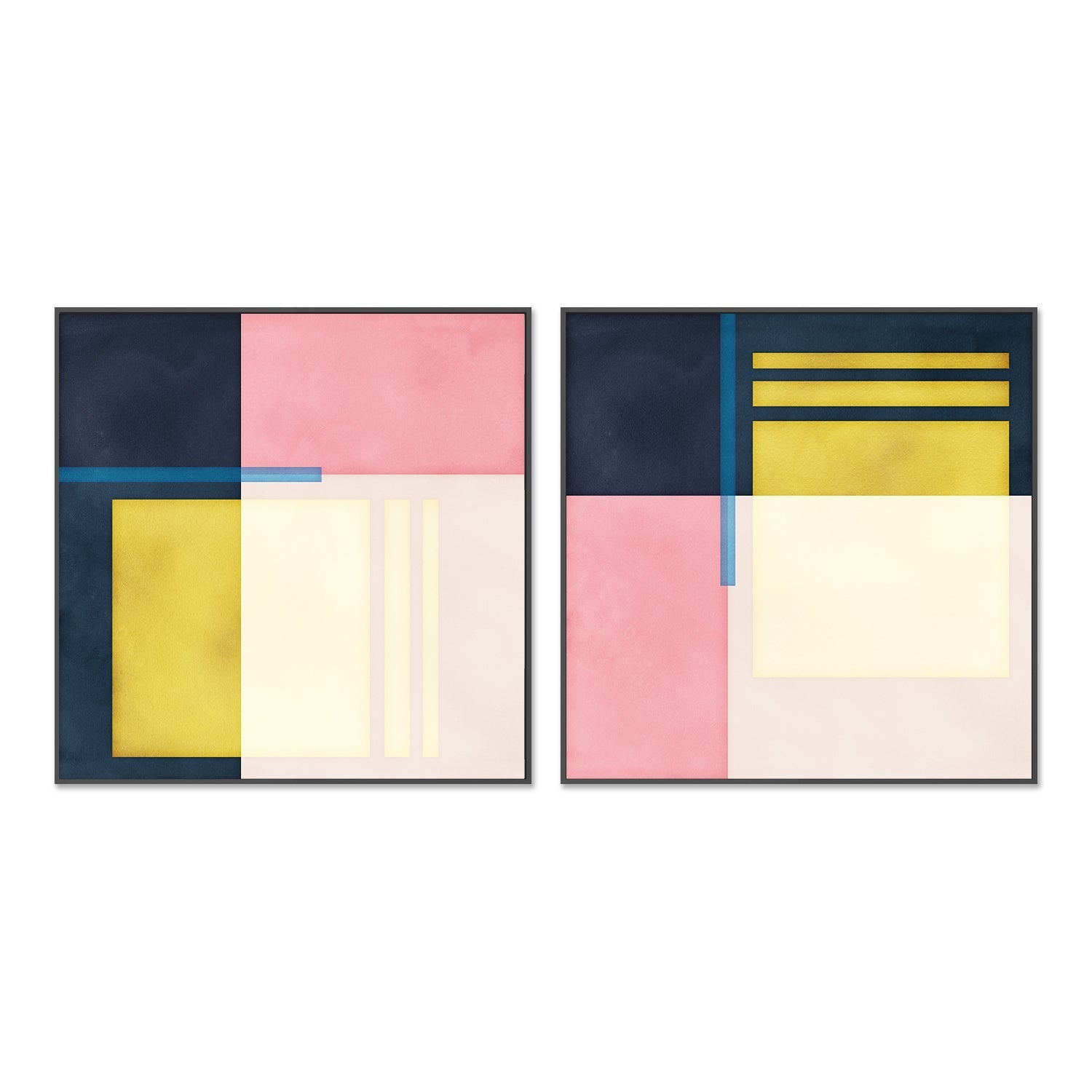 wall-art-print-canvas-poster-framed-Color Block Square, Style A & B, Set of 2 , By Nina Blue-3