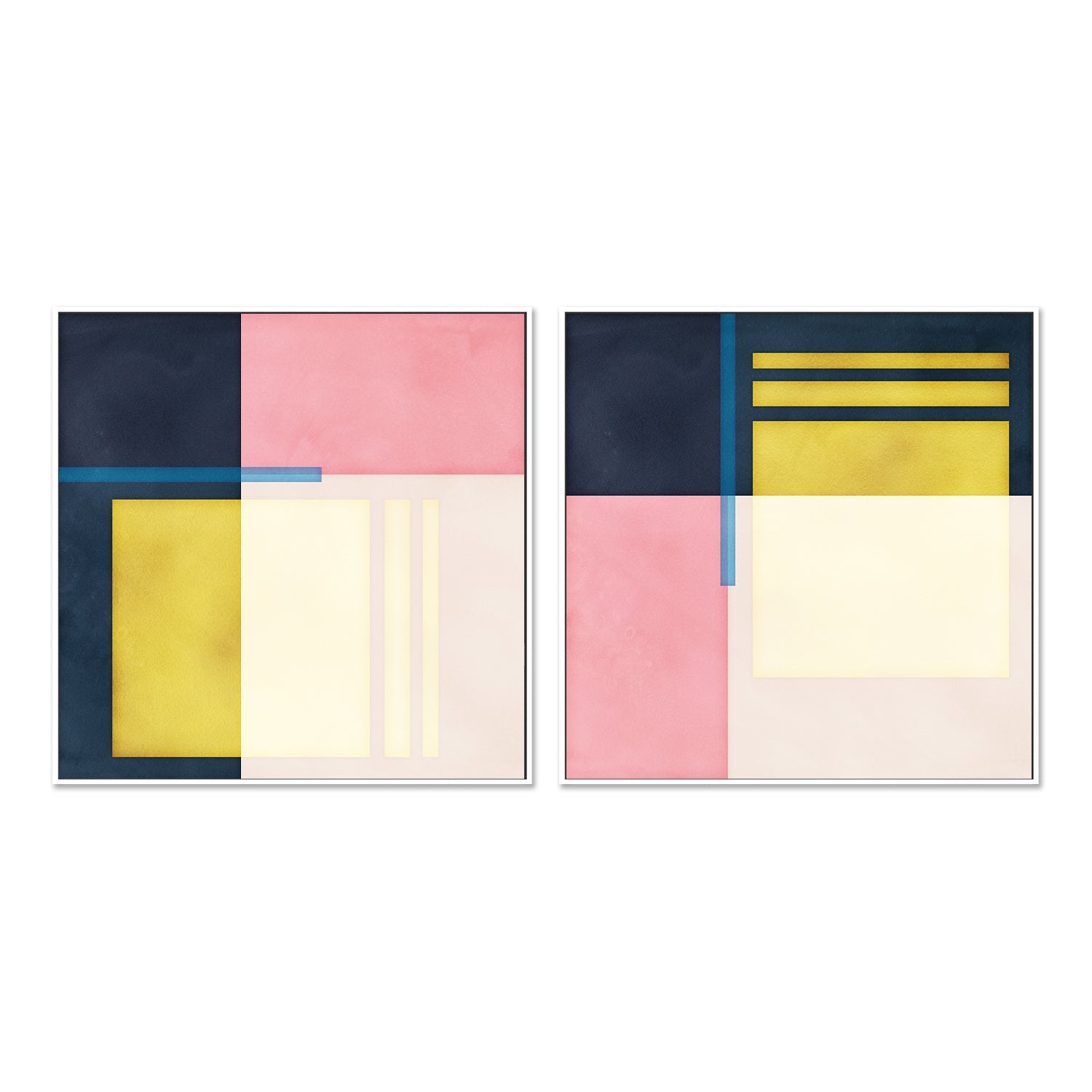 wall-art-print-canvas-poster-framed-Color Block Square, Style A & B, Set of 2 , By Nina Blue-5