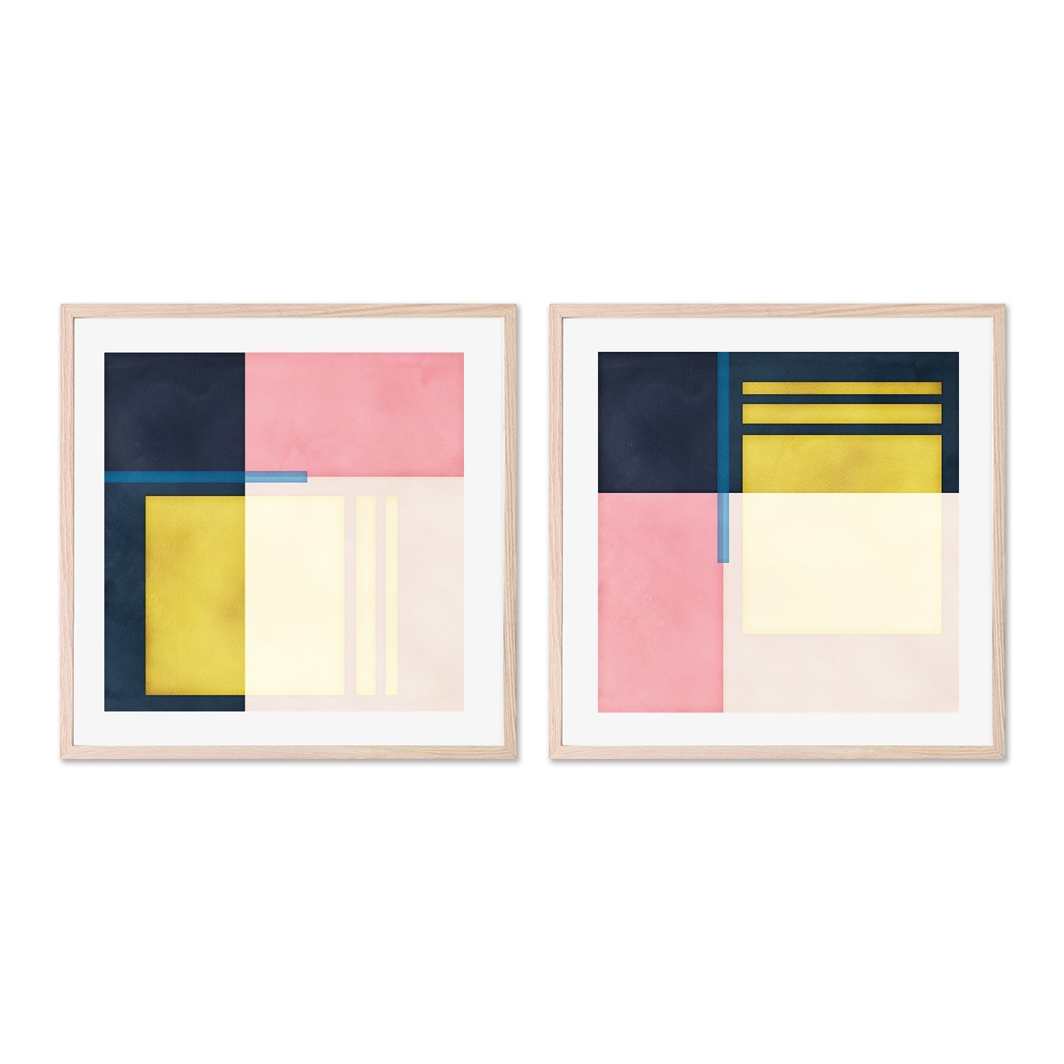 wall-art-print-canvas-poster-framed-Color Block Square, Style A & B, Set of 2 , By Nina Blue-6