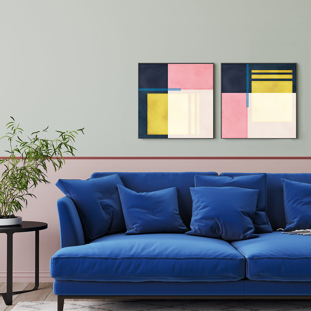 wall-art-print-canvas-poster-framed-Color Block Square, Style A & B, Set of 2 , By Nina Blue-7