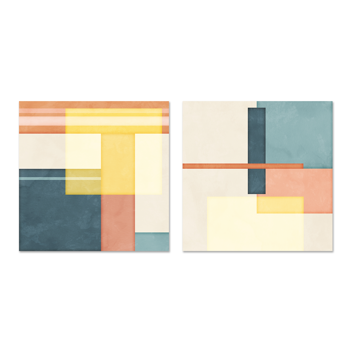 wall-art-print-canvas-poster-framed-Color Block Square, Style C & D, Set of 2 , By Nina Blue-1