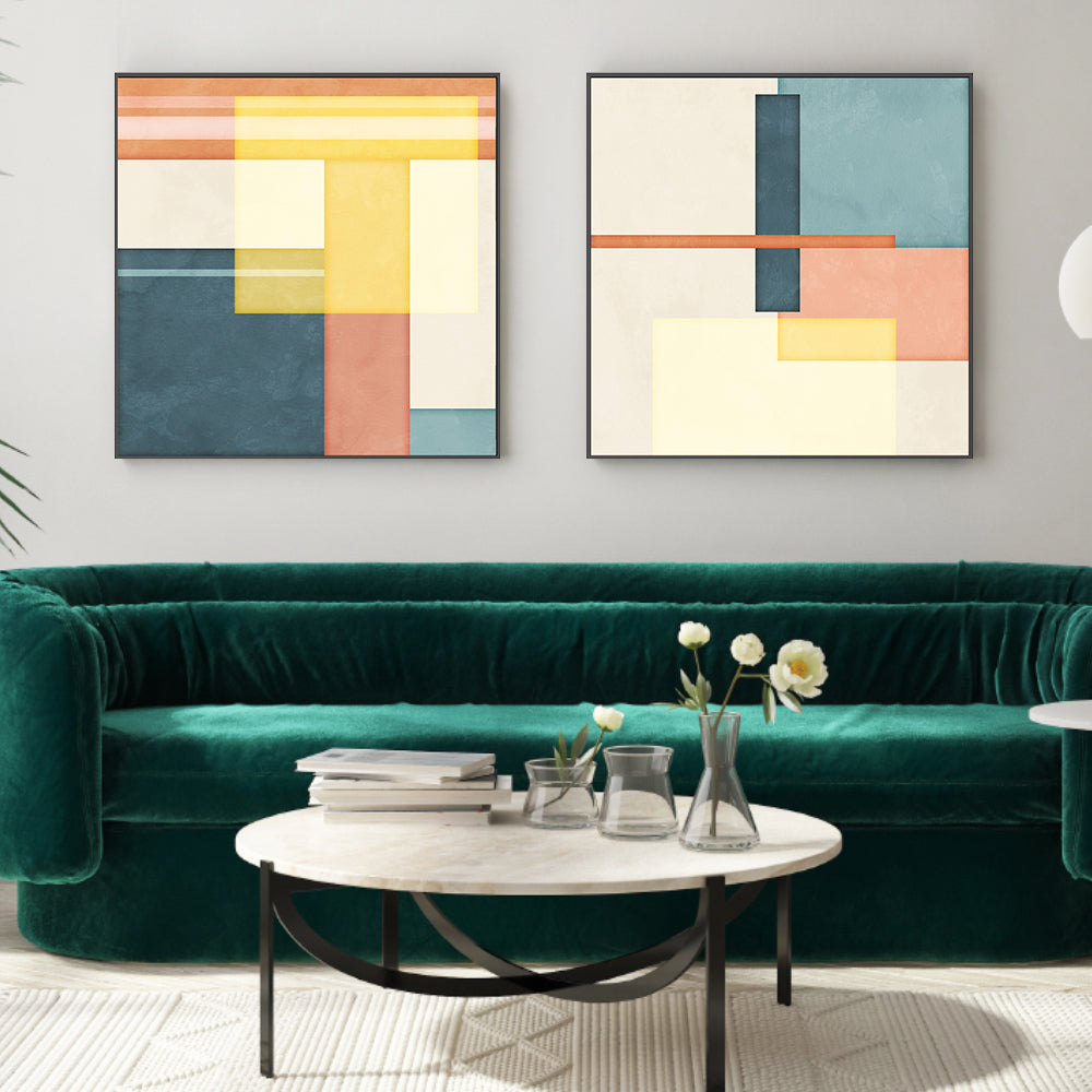 wall-art-print-canvas-poster-framed-Color Block Square, Style C & D, Set of 2 , By Nina Blue-2
