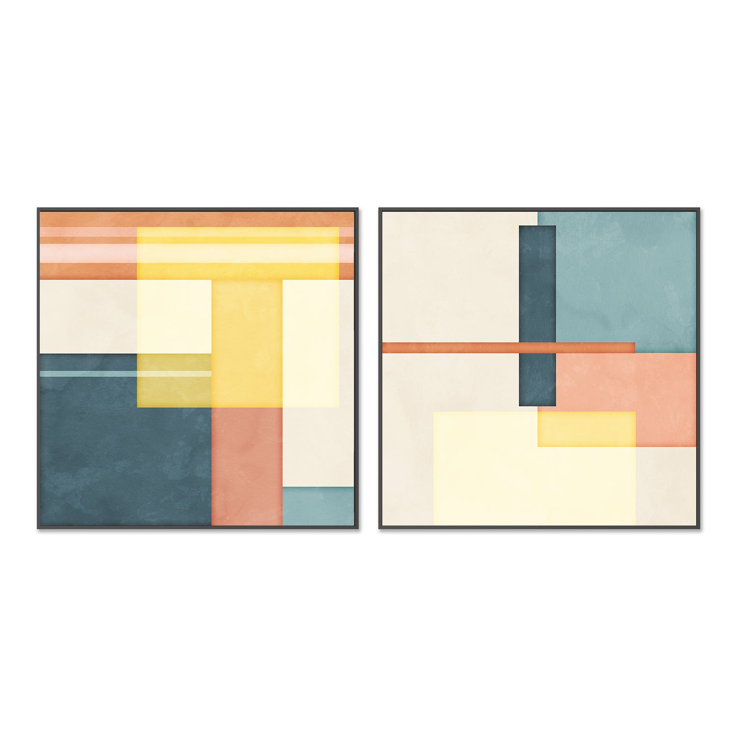 wall-art-print-canvas-poster-framed-Color Block Square, Style C & D, Set of 2 , By Nina Blue-3