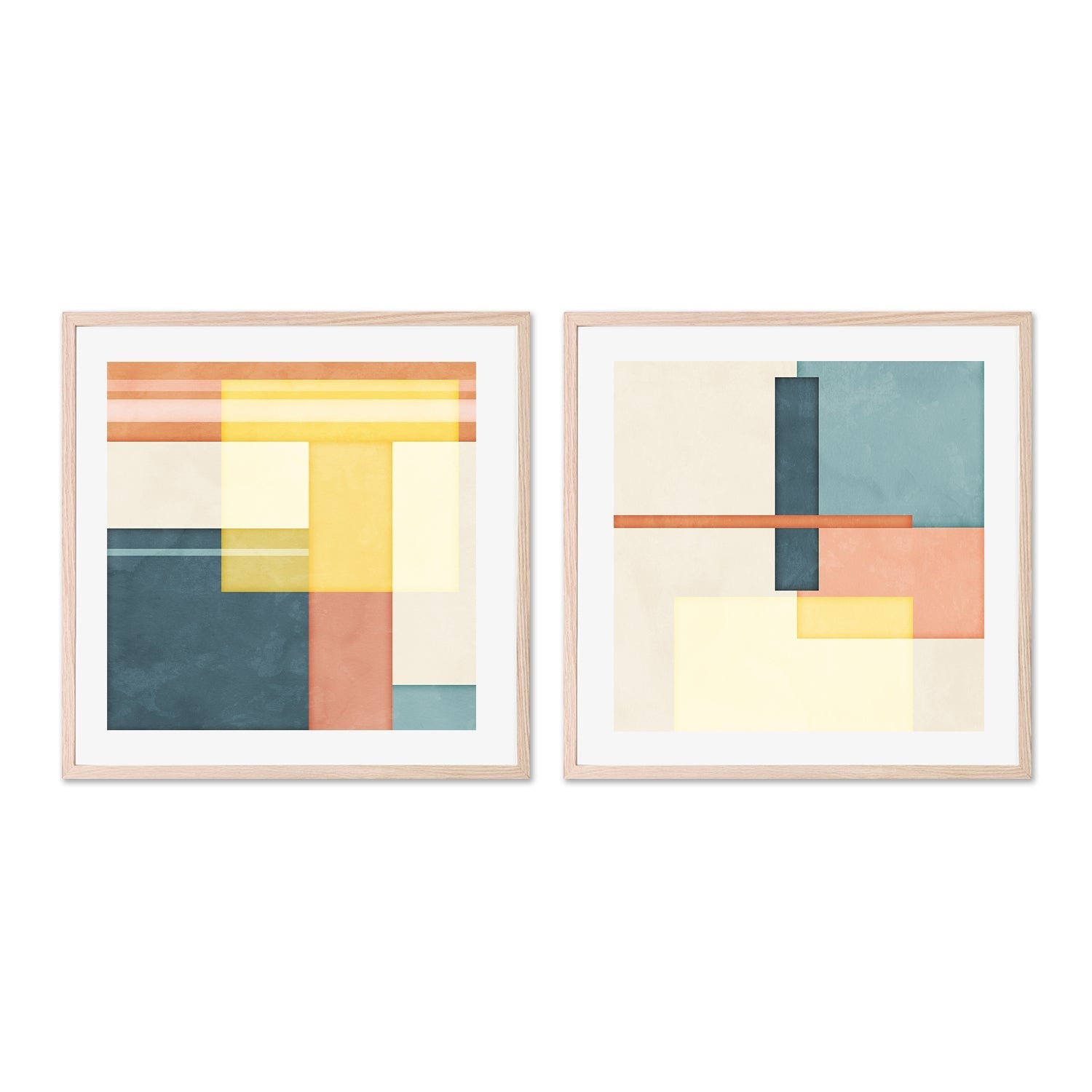 wall-art-print-canvas-poster-framed-Color Block Square, Style C & D, Set of 2 , By Nina Blue-6