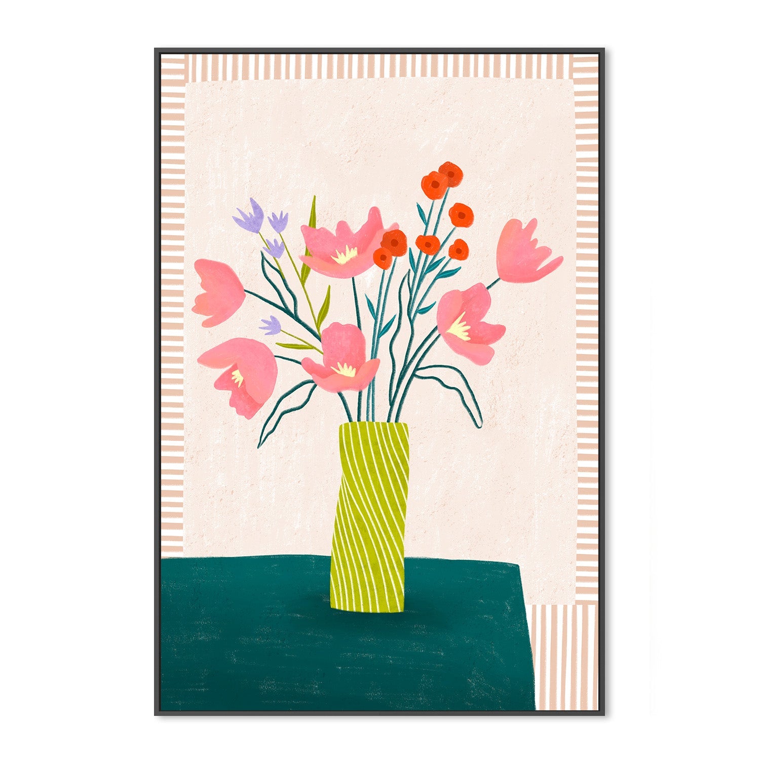 wall-art-print-canvas-poster-framed-Colorful Blossoms in Stripes-3
