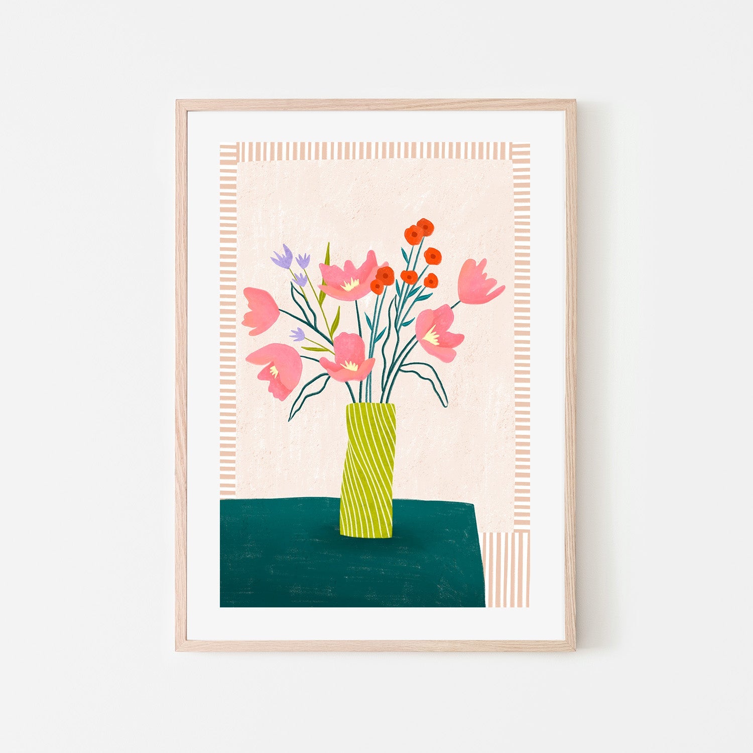 wall-art-print-canvas-poster-framed-Colorful Blossoms in Stripes-6
