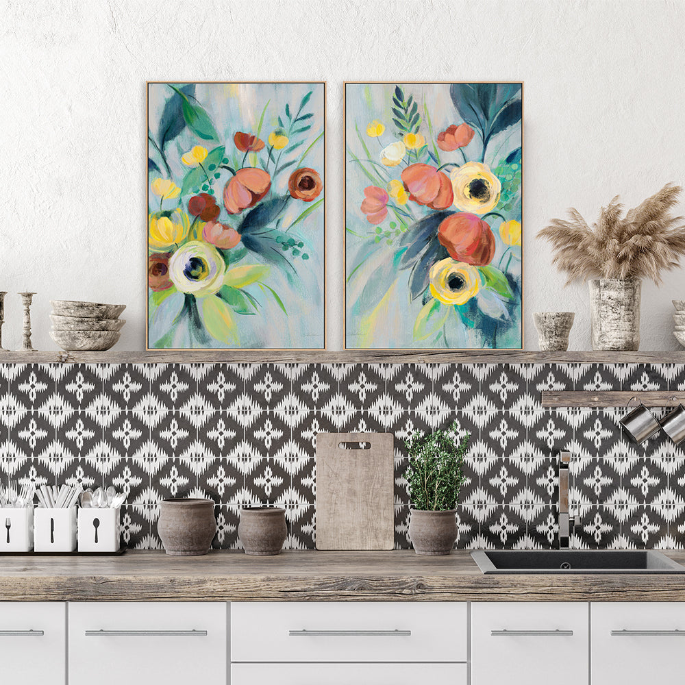wall-art-print-canvas-poster-framed-Colorful Elegant Floral, Set Of 2-by-Silvia Vassileva-Gioia Wall Art