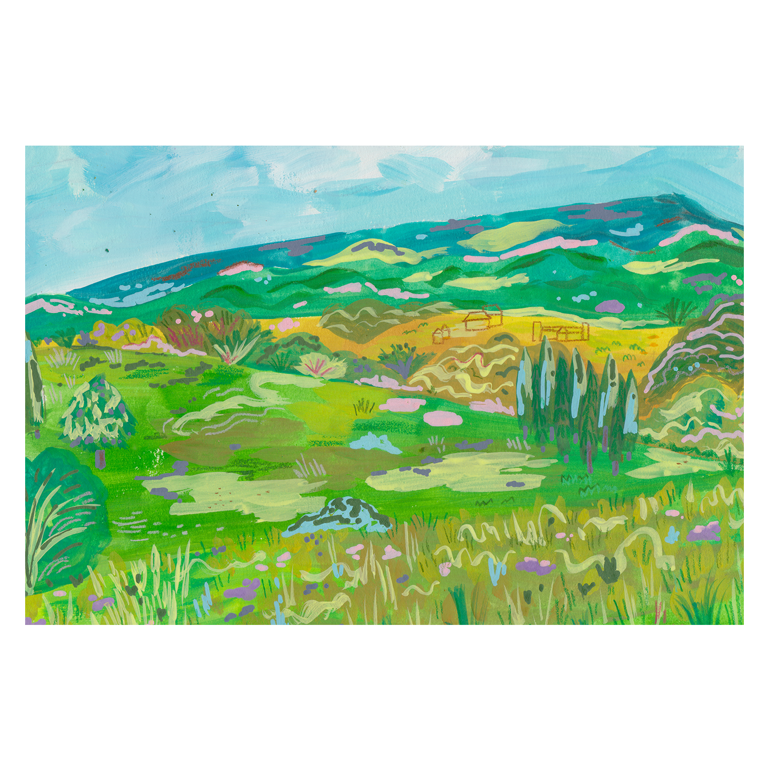 wall-art-print-canvas-poster-framed-Colorful Hills And Mountain , By Kartika Paramita-1