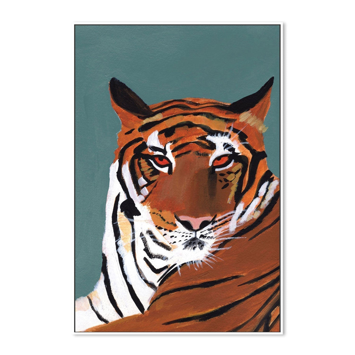 wall-art-print-canvas-poster-framed-Colorful Tiger on Teal-by-Pamela Munger-Gioia Wall Art