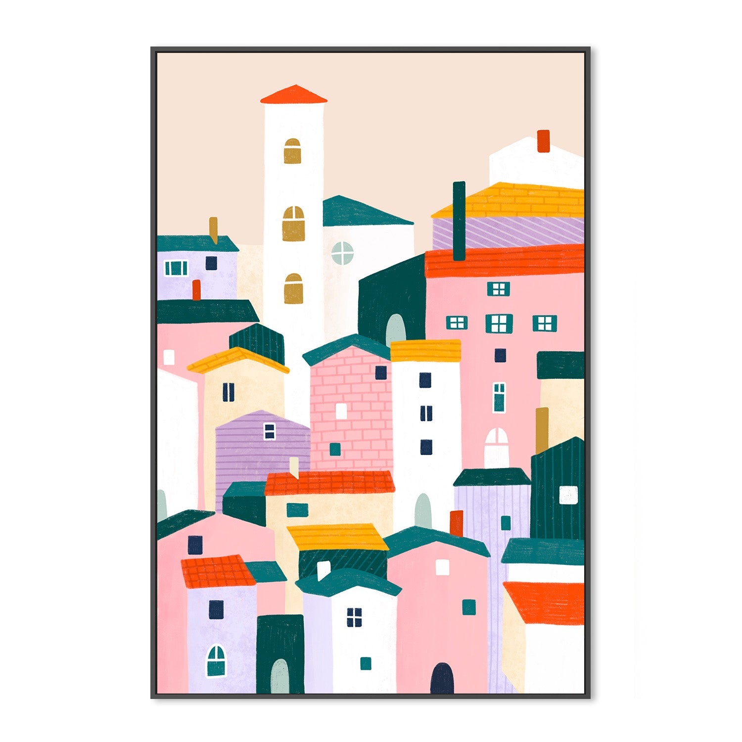 wall-art-print-canvas-poster-framed-Colorful Village Scene-3