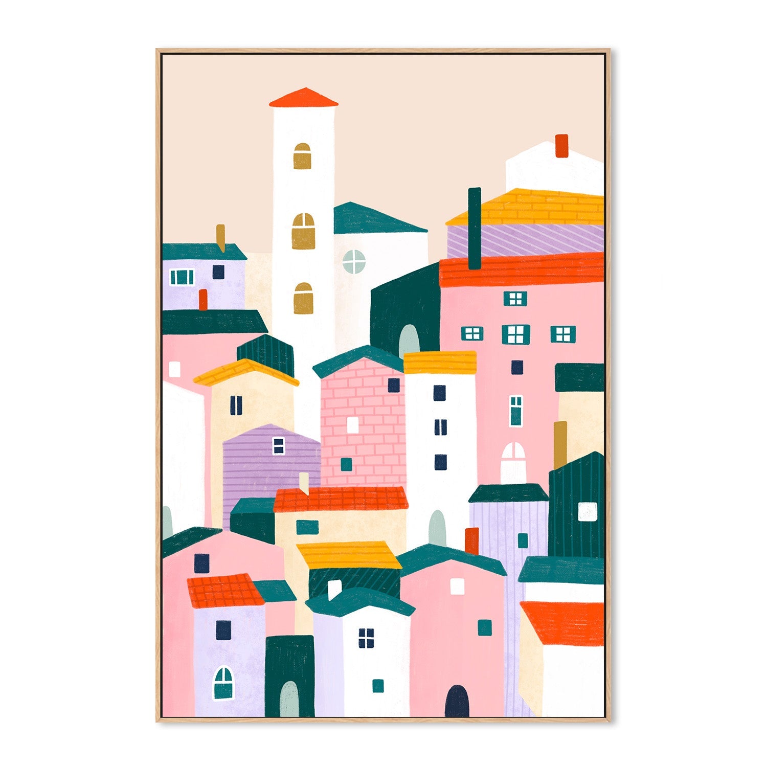 wall-art-print-canvas-poster-framed-Colorful Village Scene-4