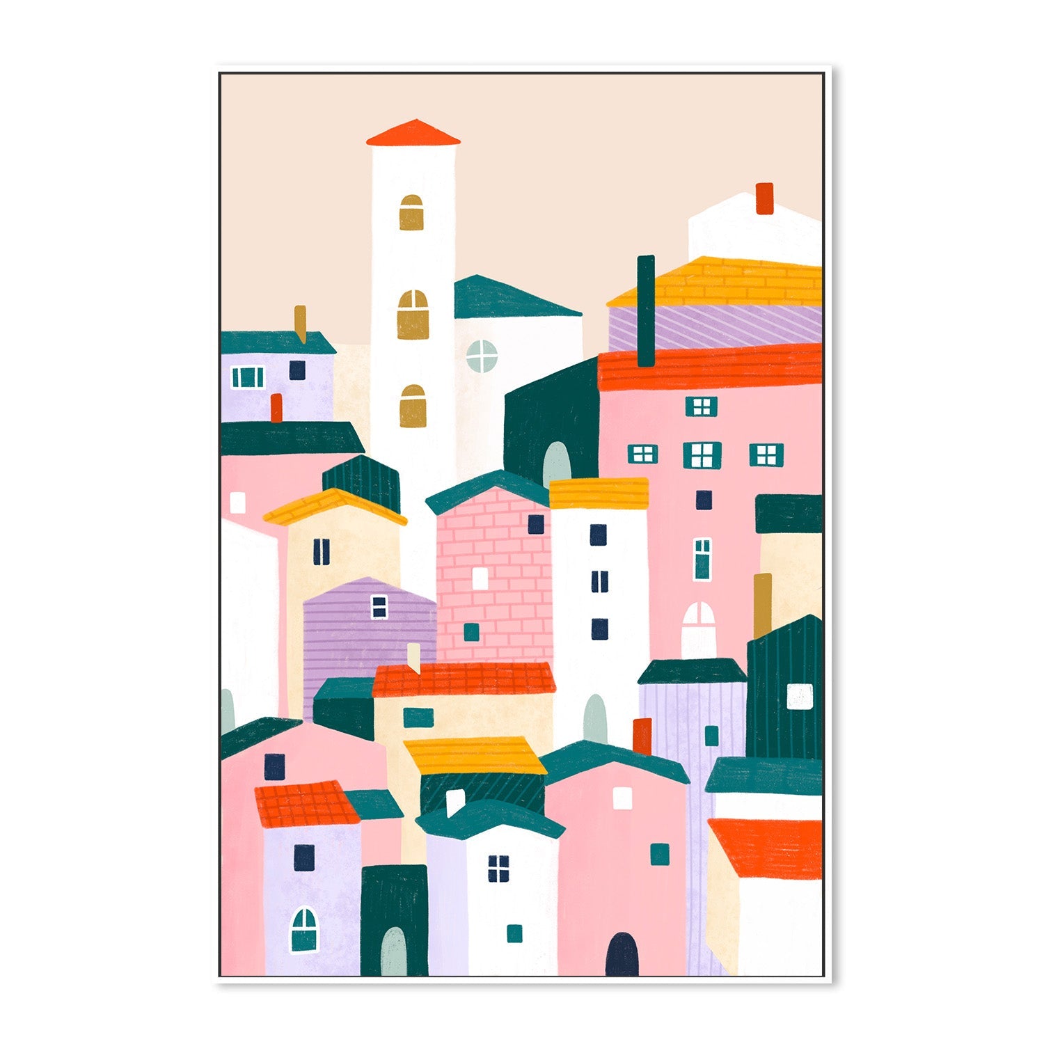 wall-art-print-canvas-poster-framed-Colorful Village Scene-5