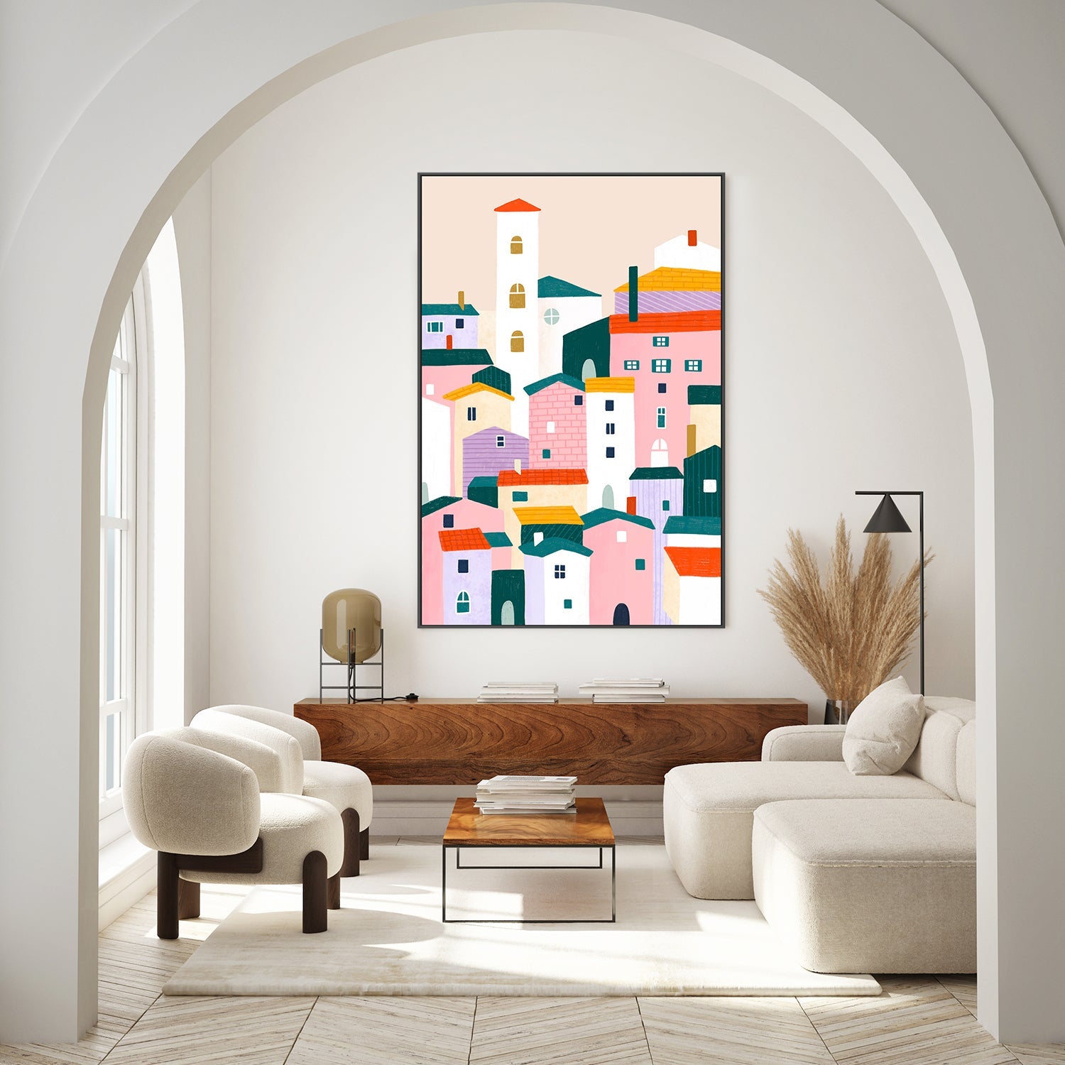 wall-art-print-canvas-poster-framed-Colorful Village Scene-7